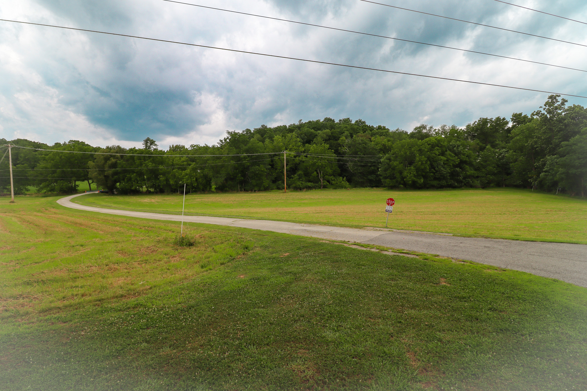 Picturesque view of the driveway to the farm 