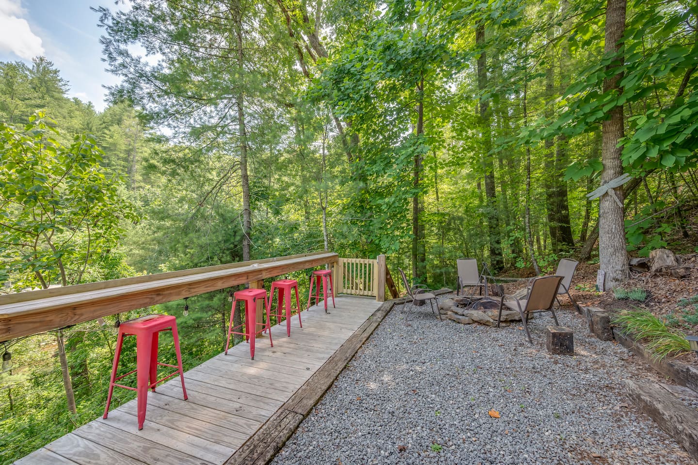 Outdoor firepit area and outdoor seating area