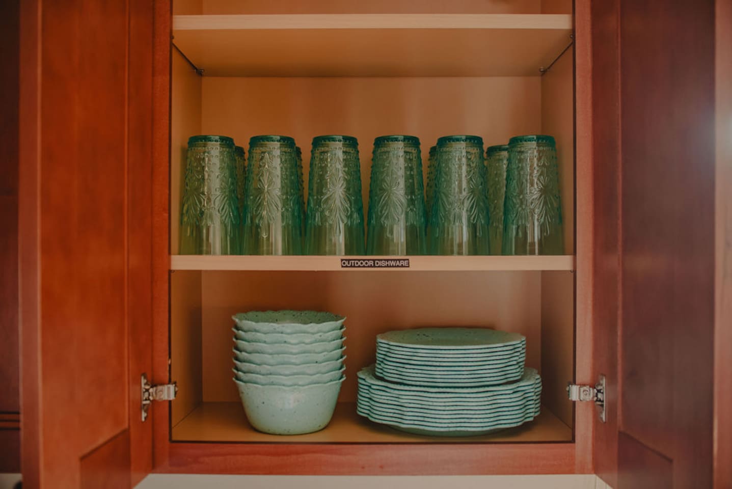 Complete plastic dishware set for dining outside with family and friends