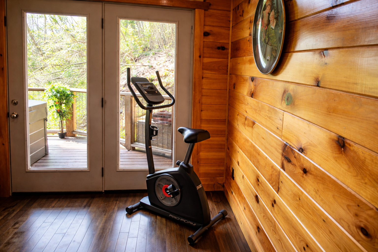 Working electric exercise bike with a view.