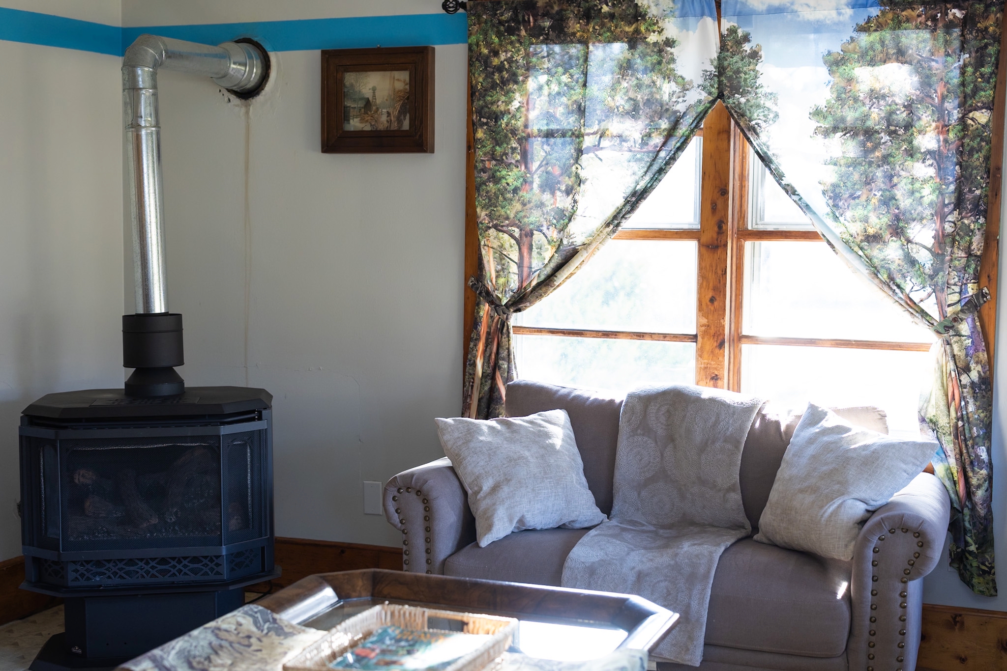 Living Room with a propane fireplace.