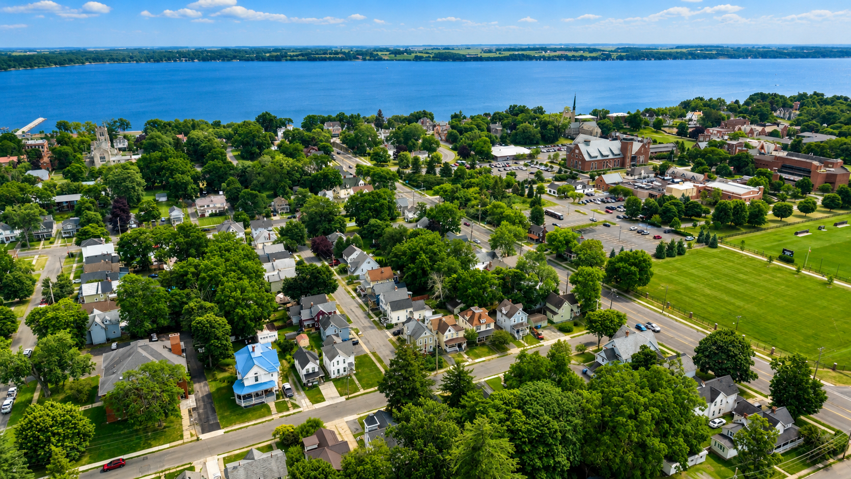 Aerial view of the surrounding neighborhood