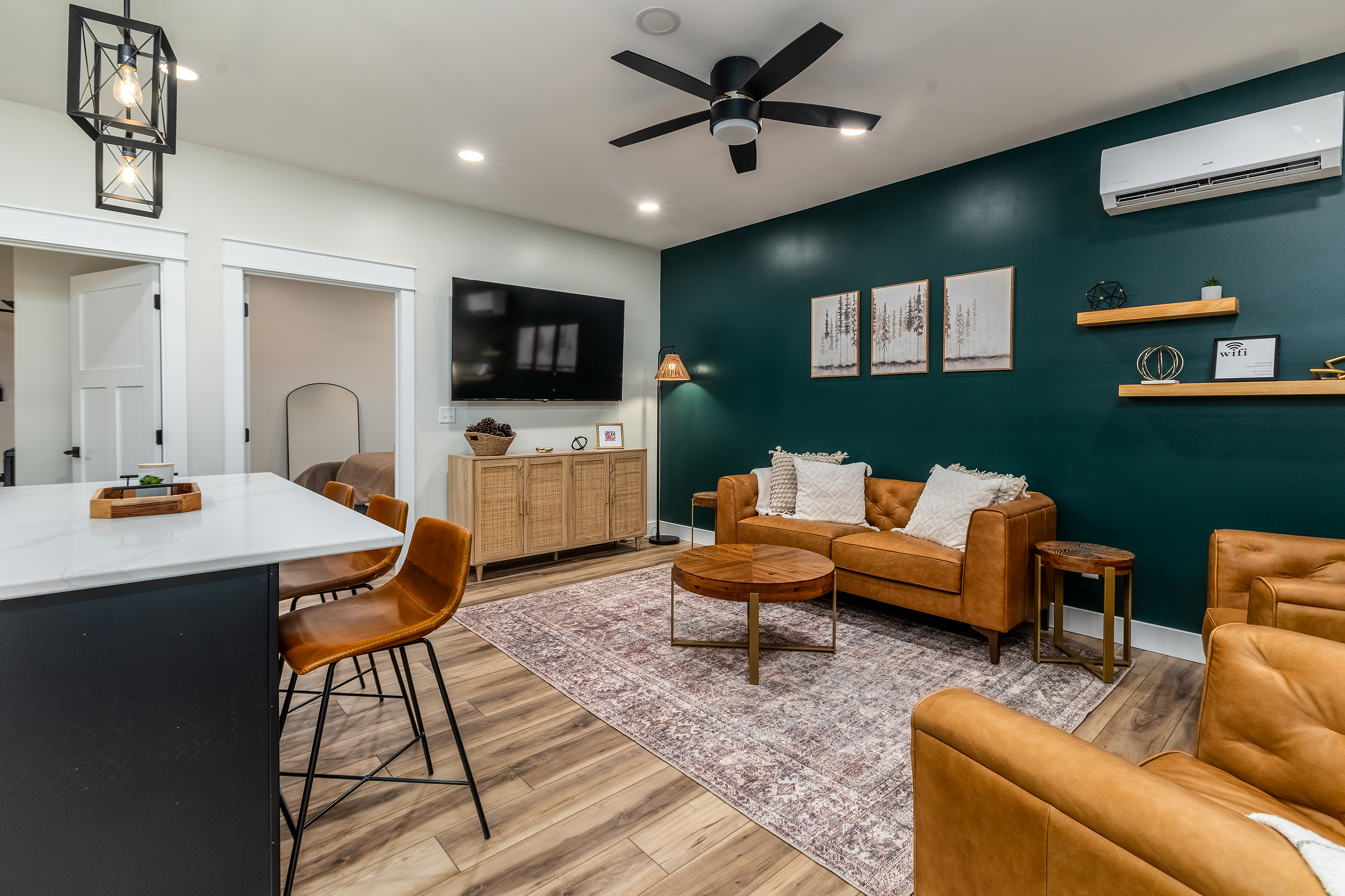 Open floor plan and high ceilings for spacious feel