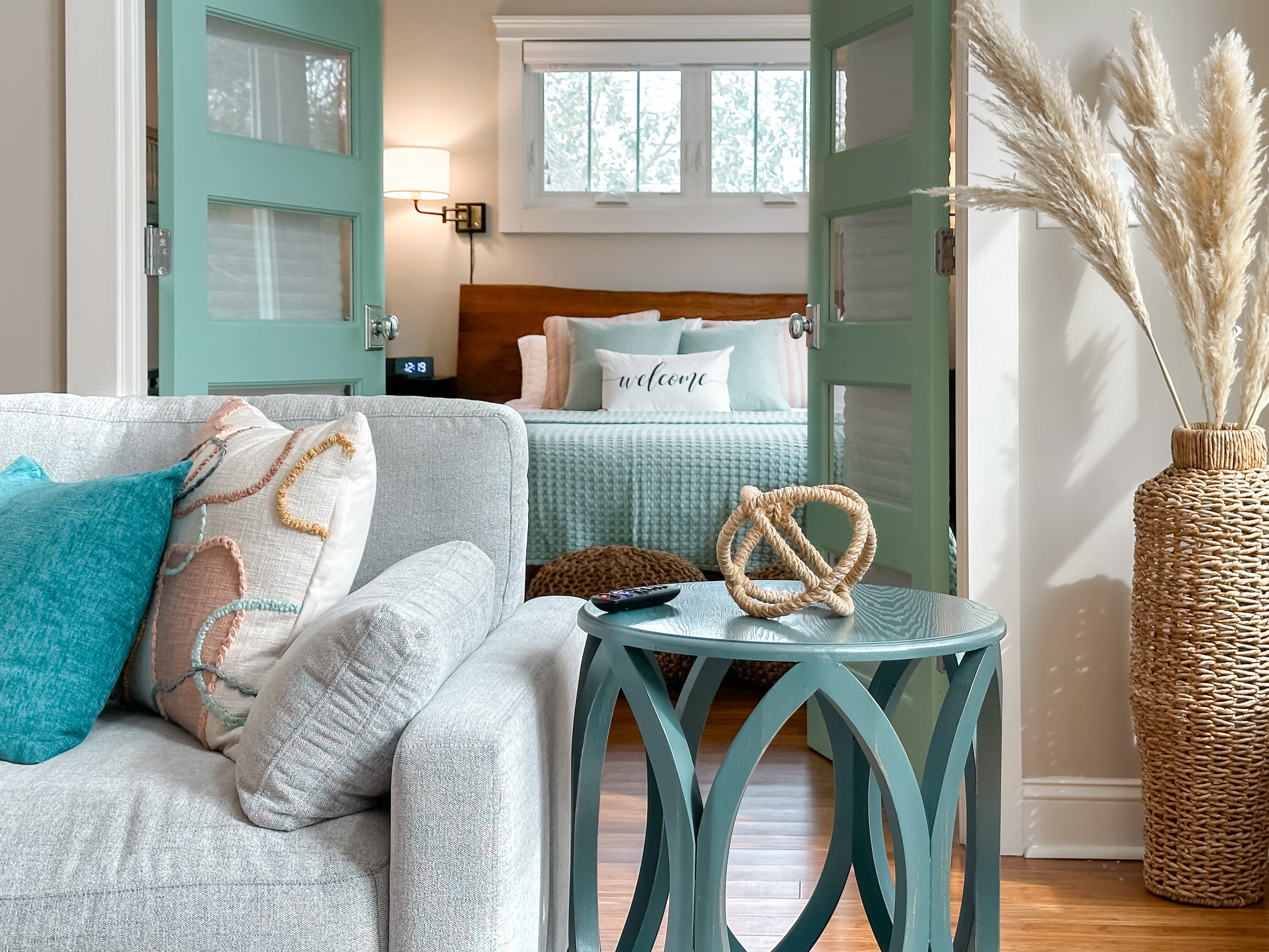 Just off the living room is our Ocean Sunset bedroom.