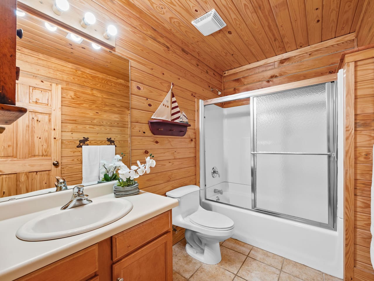 Bathroom #2 located on the main level of the cabin.