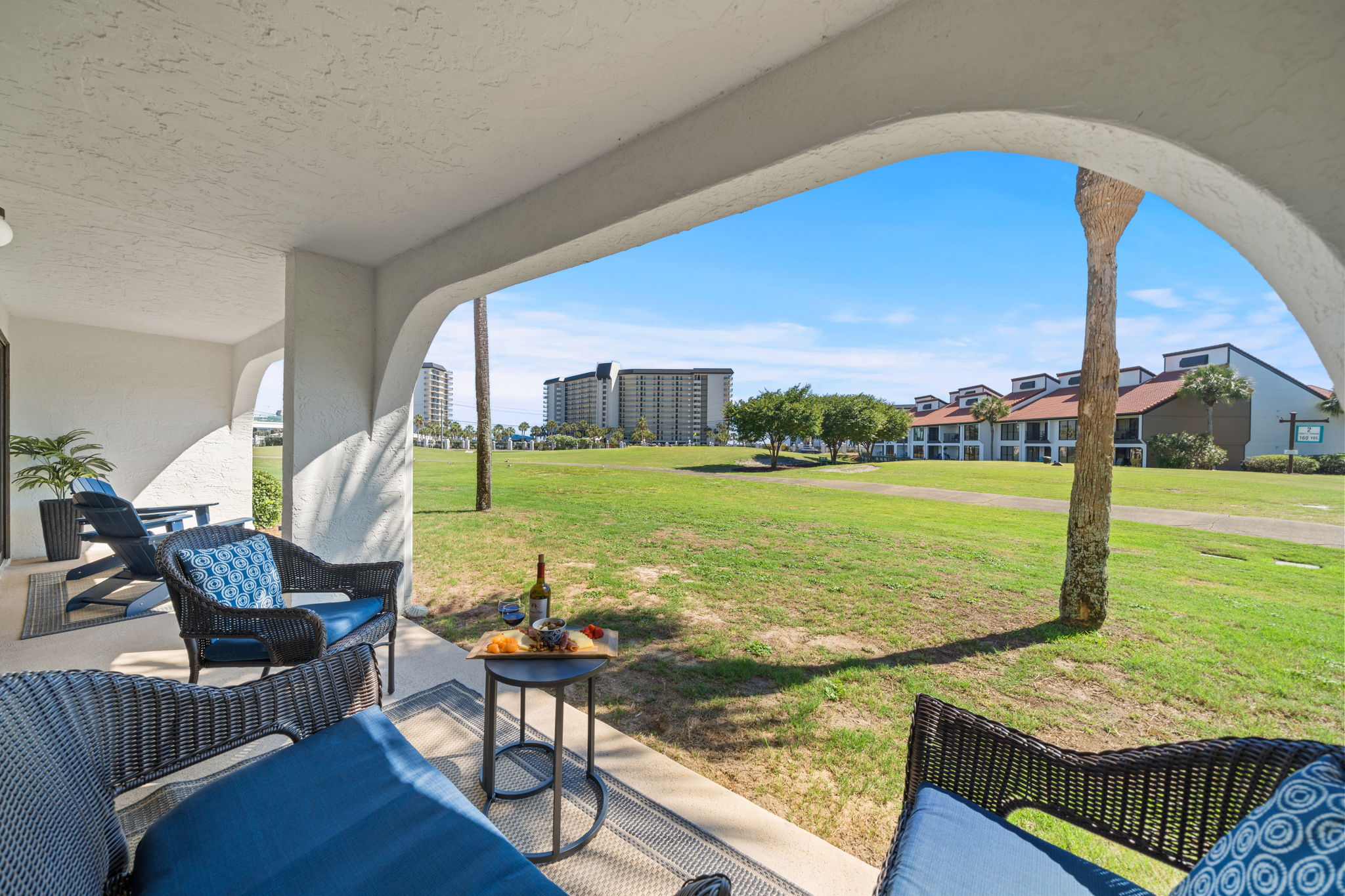 Patio View From Our 2/2 Golf Villa — Gulf-Facing and Unobstructed Golf Course Views