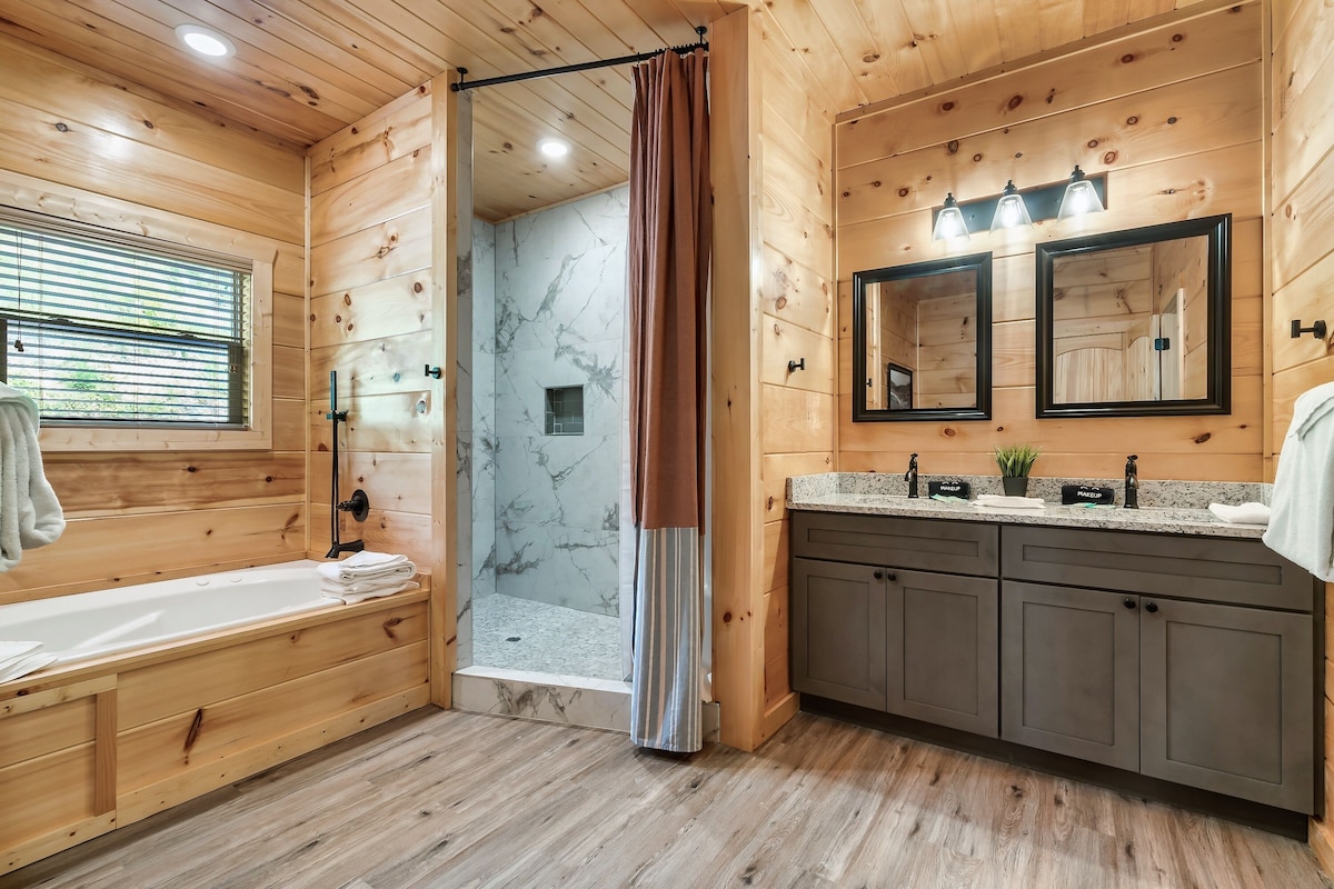 The primary bathroom offers an abundance of space for a sense of openness. Double vanities, whirlpool tub, and a huge walk in shower.