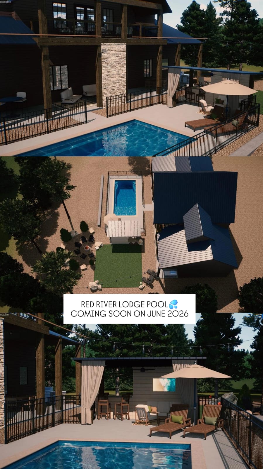 Transformation is officially complete with a private resort style backyard featuring a heated pool, poolside cabana, outdoor movie nights beneath the stars, turf space for games and gathering, and unforgettable evenings tucked beneath the pines.