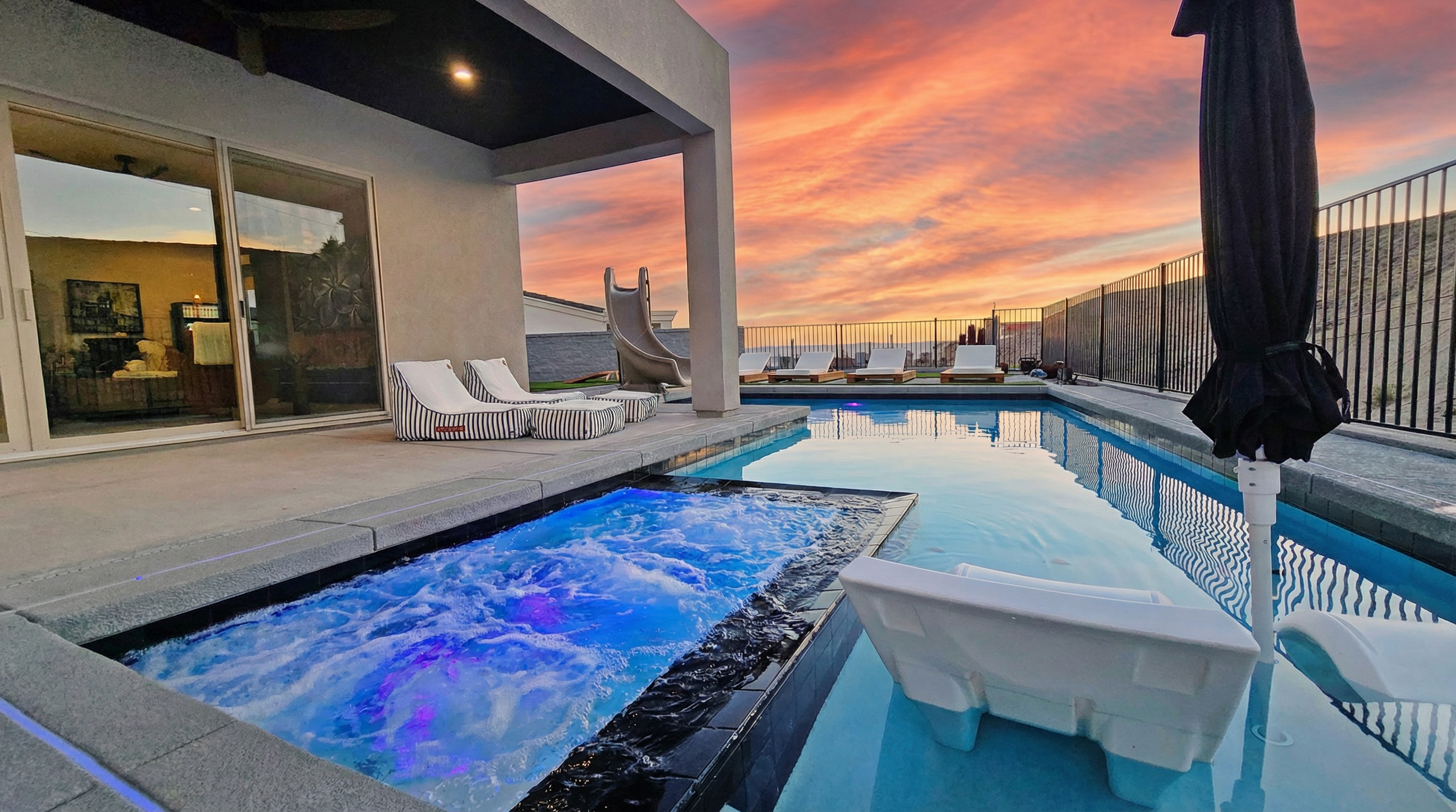 Custom pool, spa, and slide!