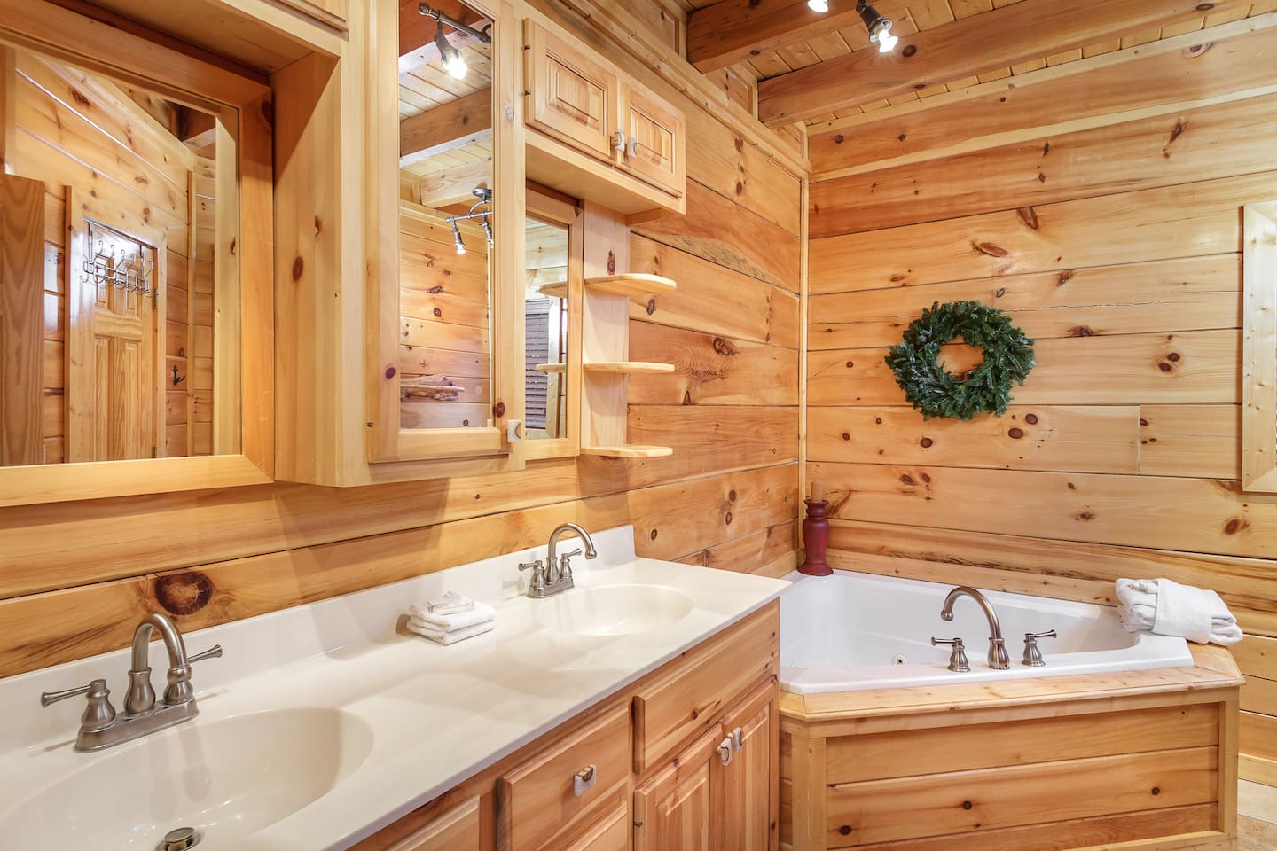 Master bath with jacuzzi tub, separate roomy walk in shower with waterfall shower and side jets.