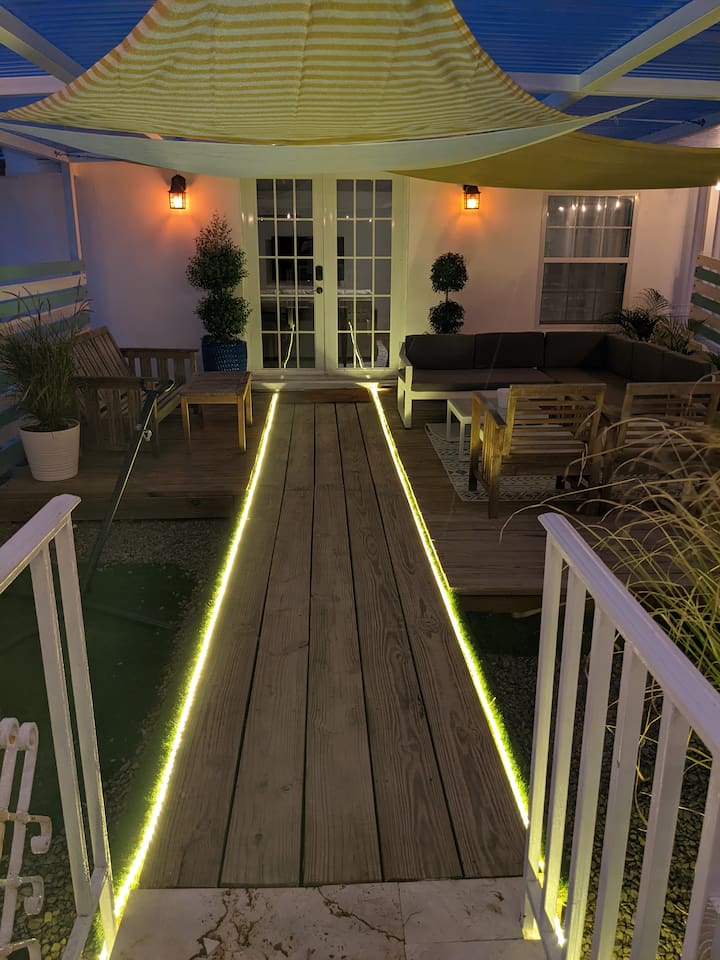 This is a view of the upper deck and lounging area that lead into the Coral Suite.