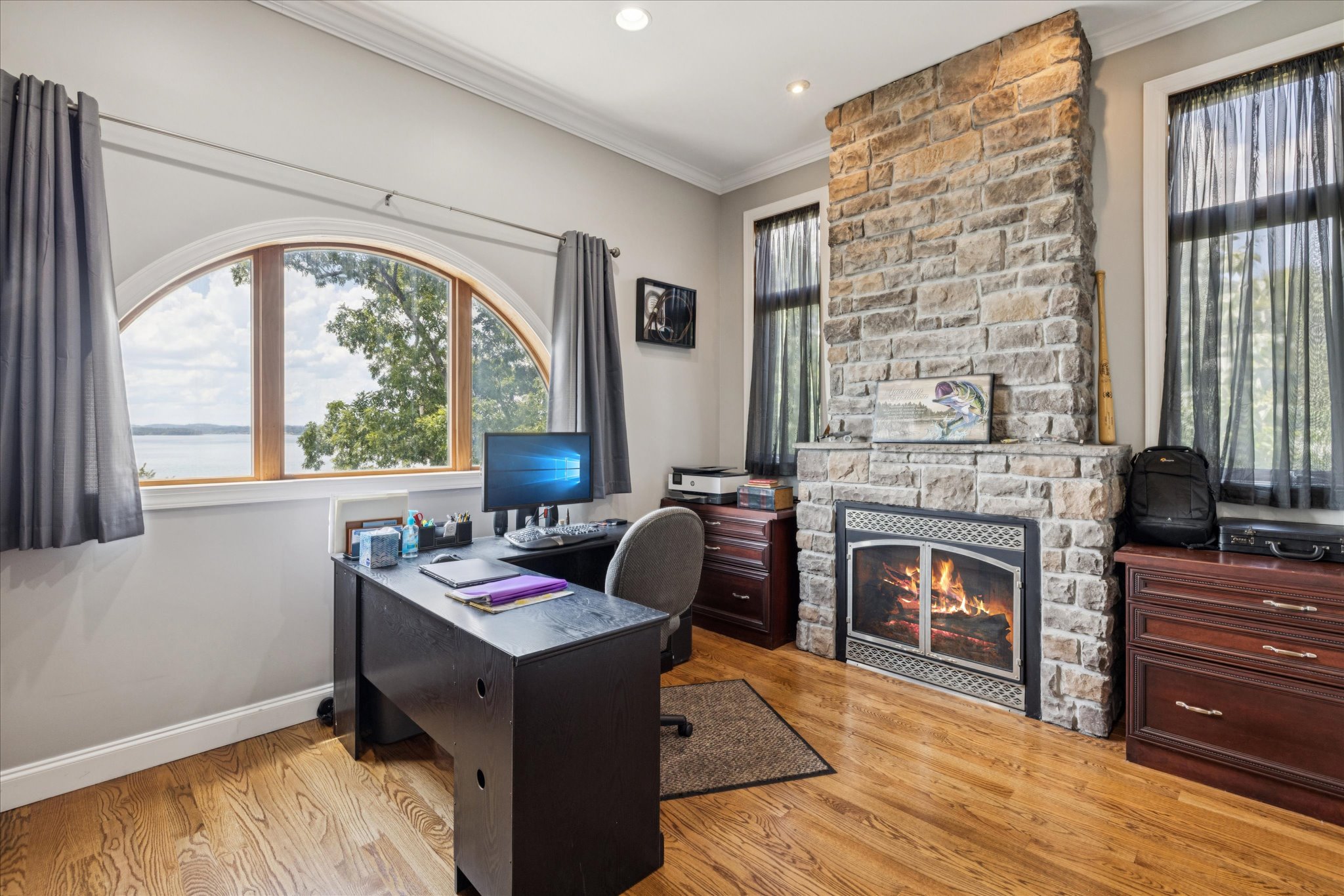 Large Study with full view of water and propane fireplace