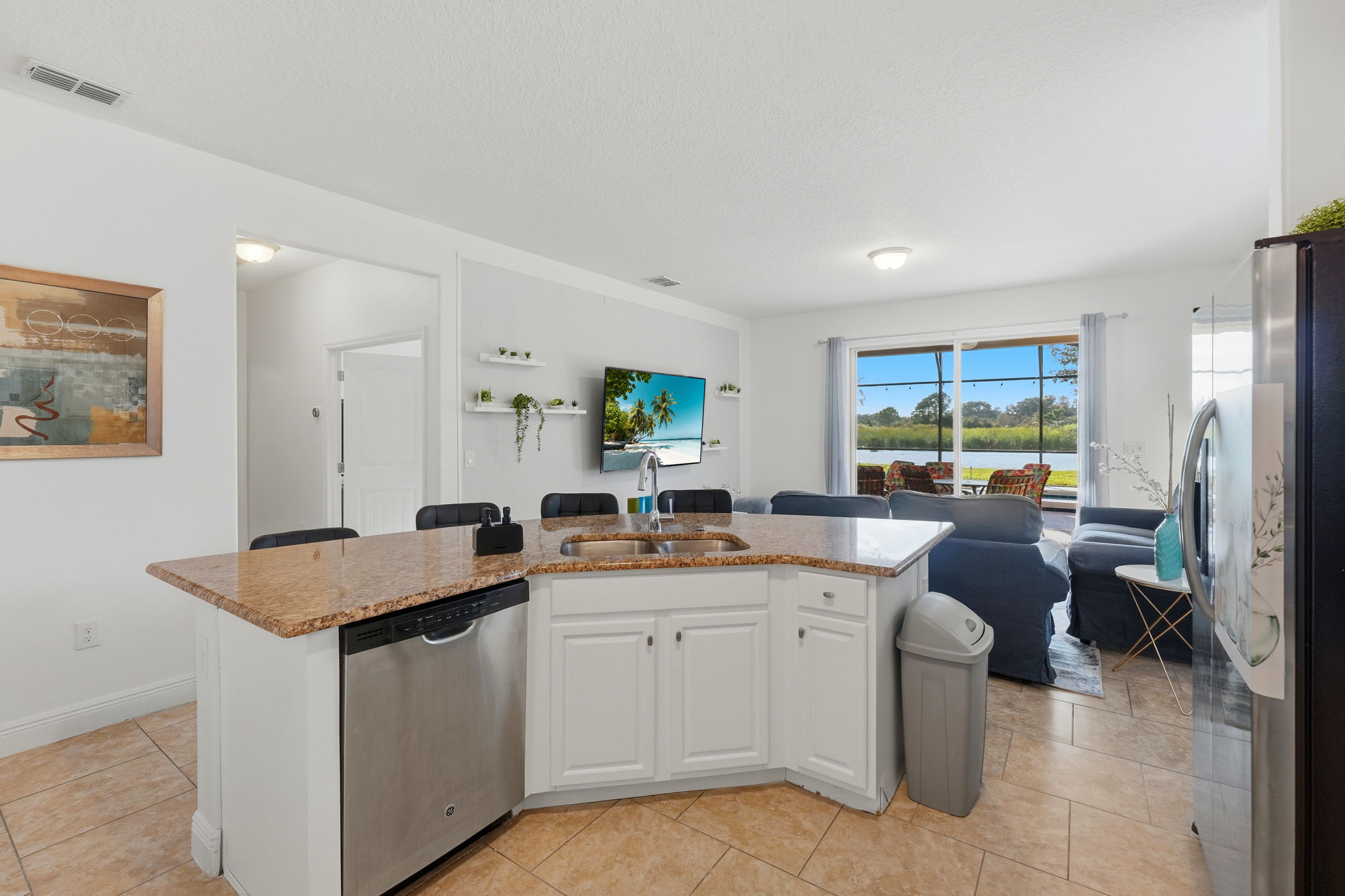 kitchen and living room