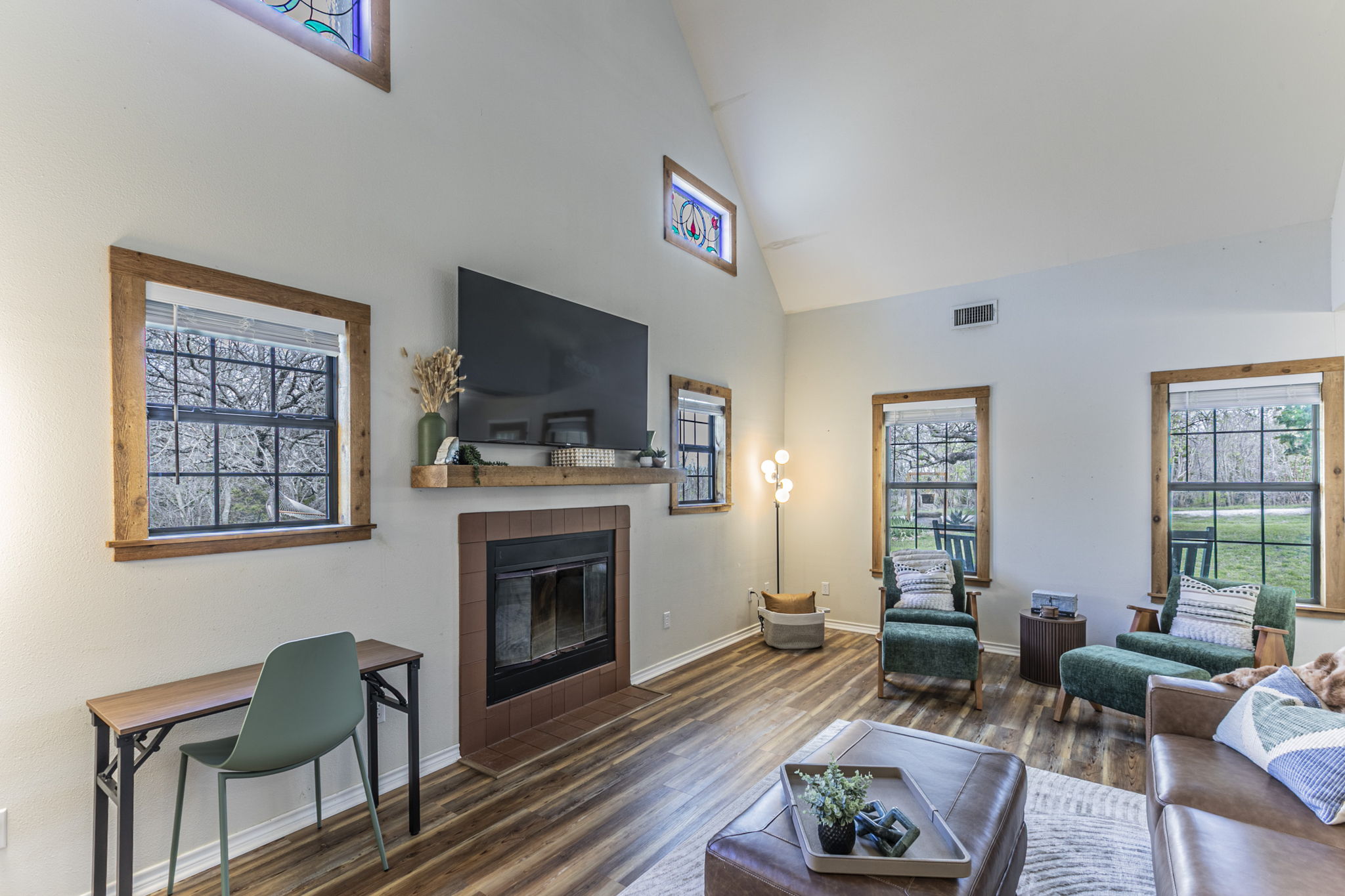 Living room with portable work table