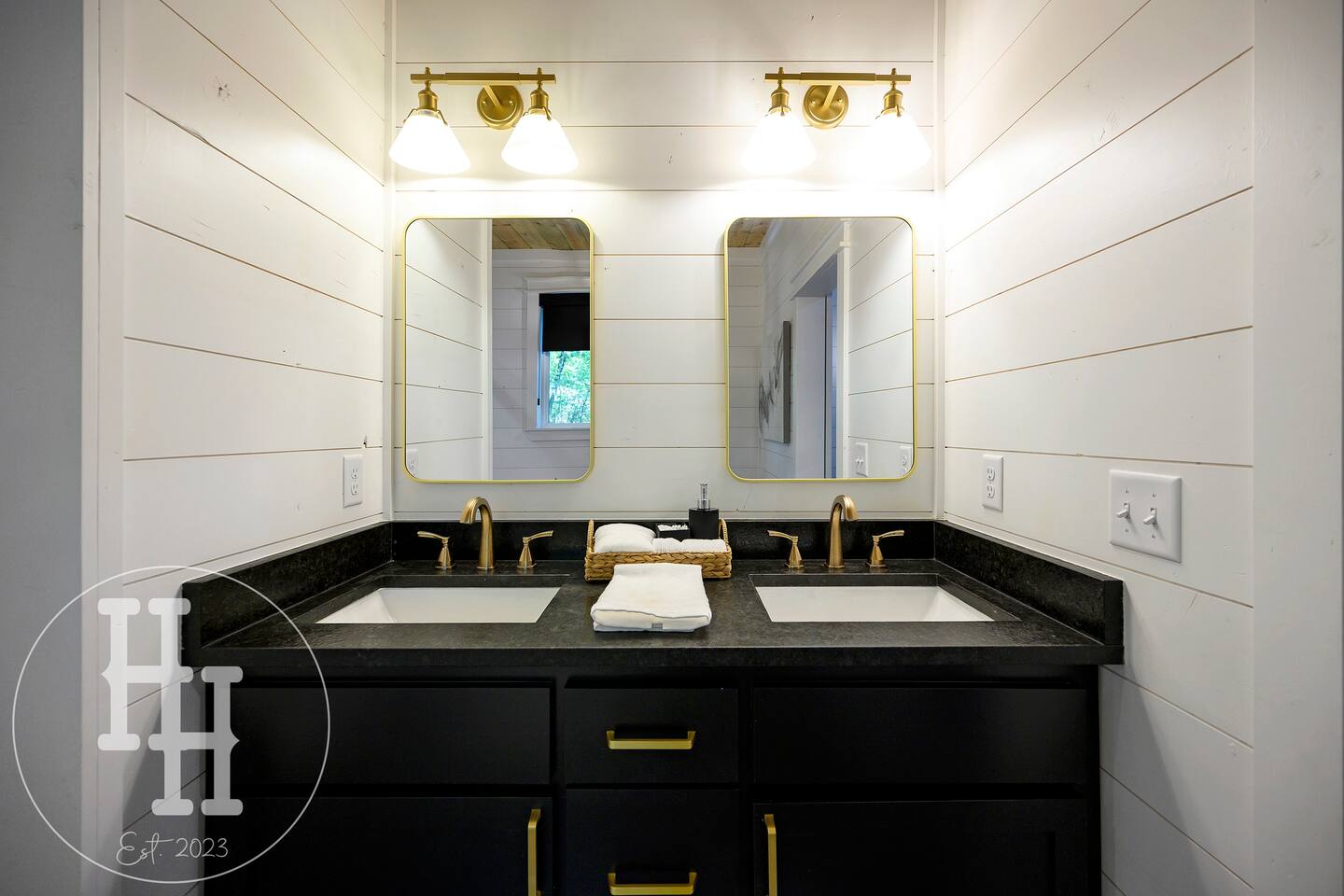 Double sink with hair dryer included
