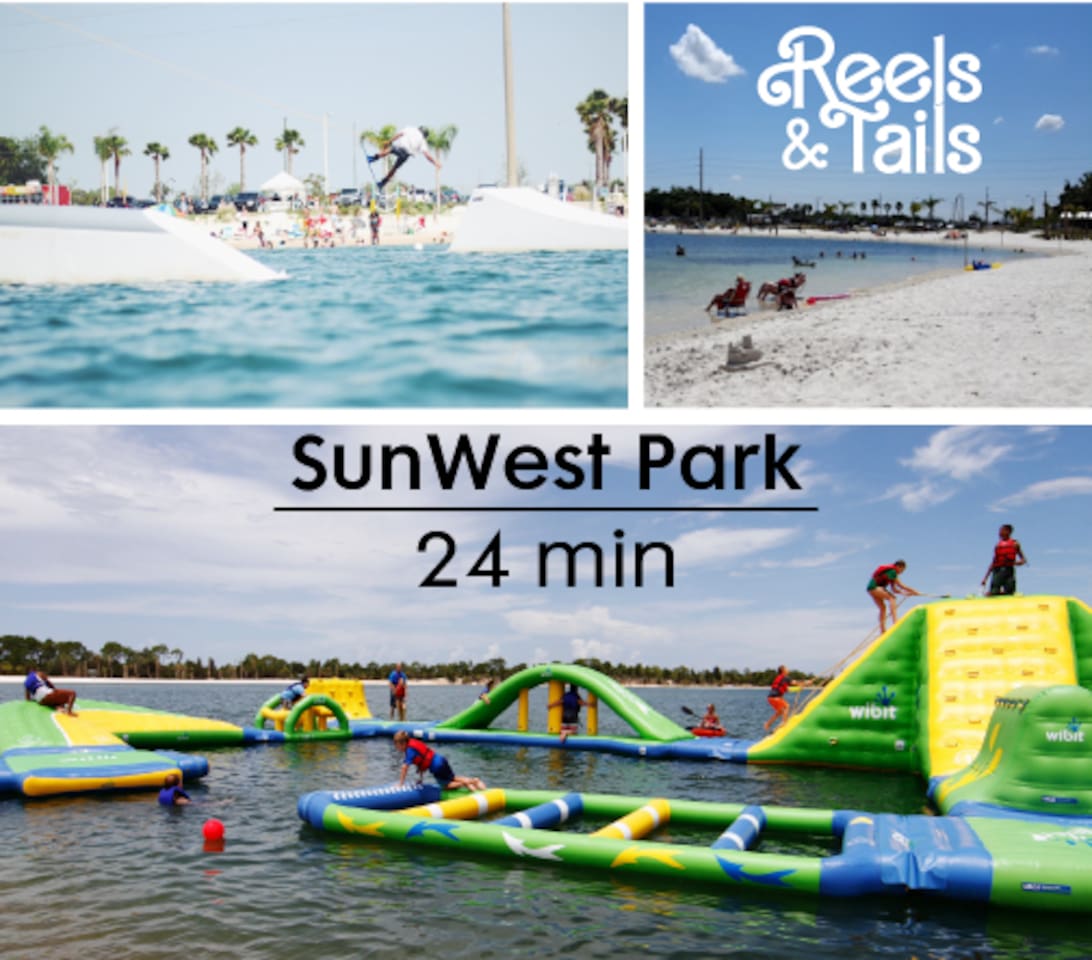 SunWest Park is a recreational waterfront facility in northwest Pasco. Gracing the shores of the 70 acre spring-fed lake you will find beautiful white sand that creates an unparalleled beach atmosphere. A 24 minute drive from Sun & Games.
