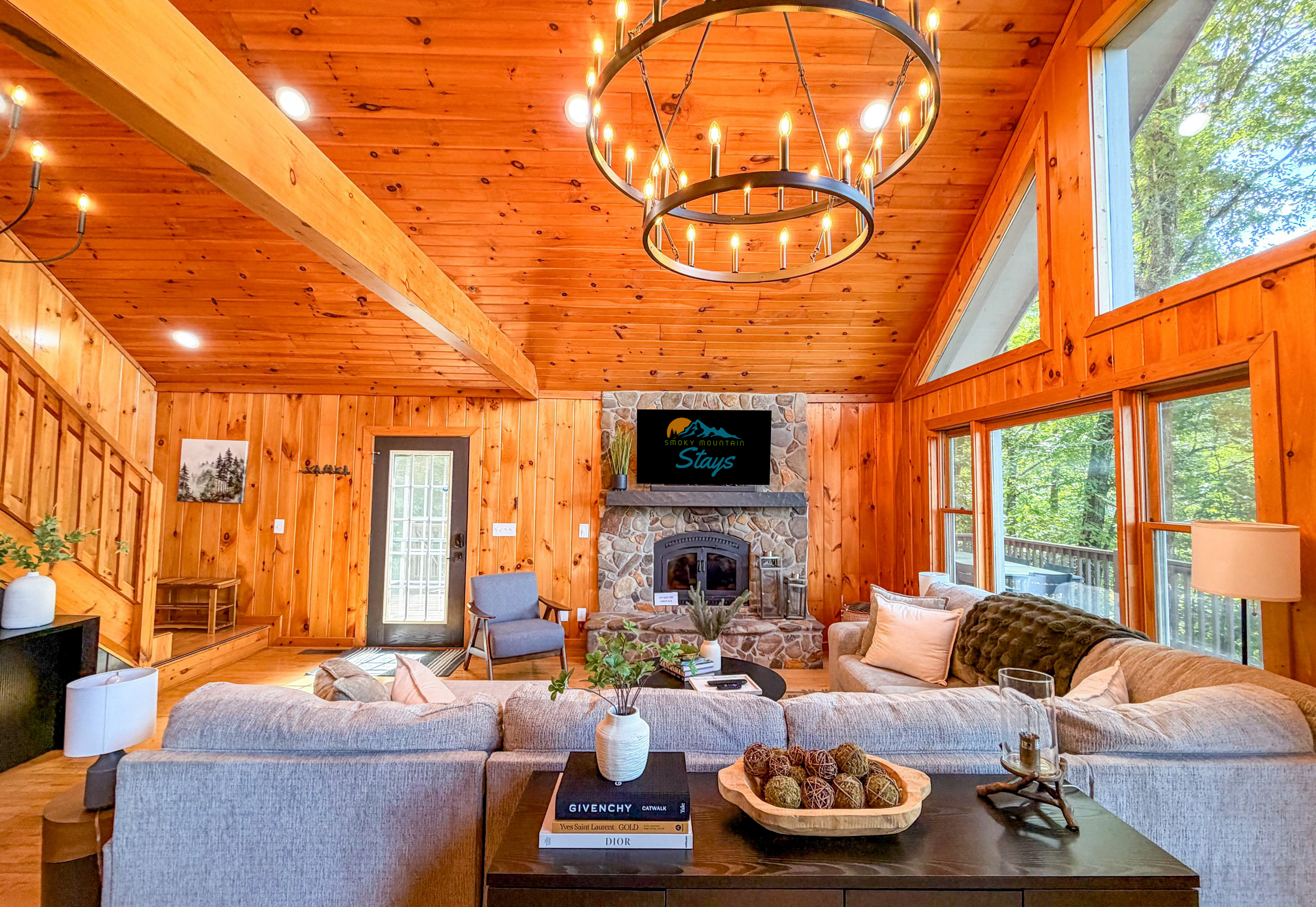 Relax in our spacious and comfortable living room, designed for ultimate comfort after a day of mountain adventures. Please note that the fireplace is dec
