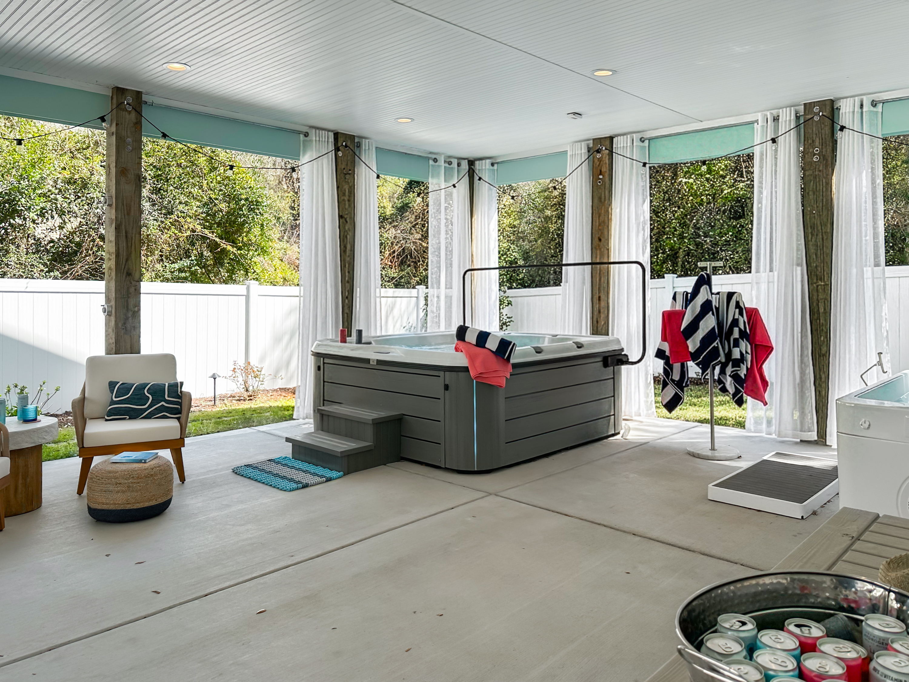 Around the corner from the backyard is the patio wellness area!