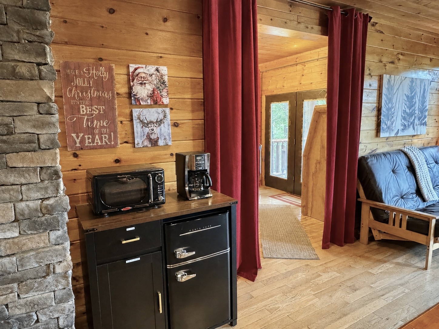 Game Room area, mini fridge and freezer, microwave, and coffee maker.  
