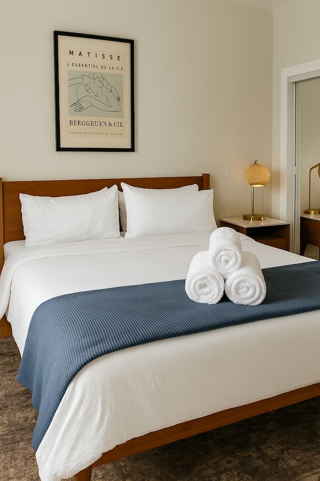 Extremely comfortable king mattress  with high-quality linens.