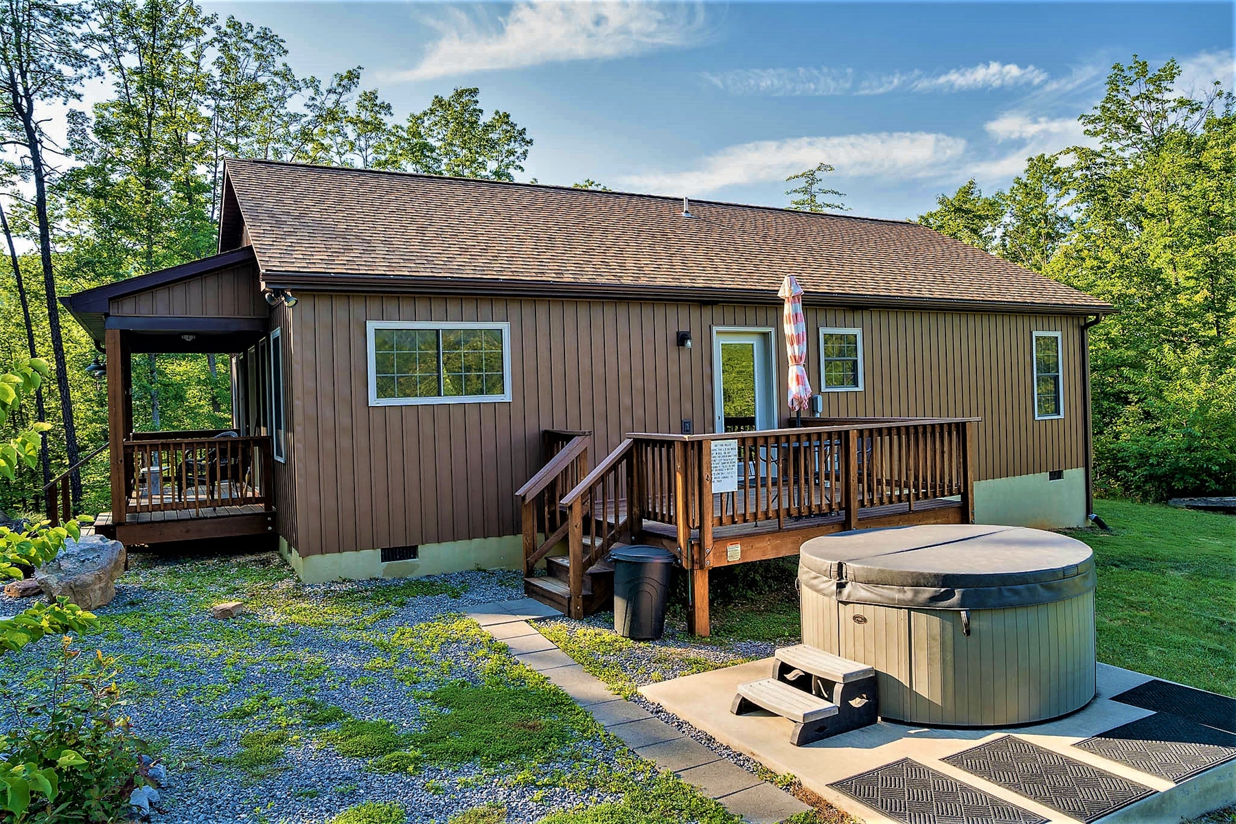 Relax on the deck and take in the quiet surroundings, where fresh mountain air and nature create the perfect escape.