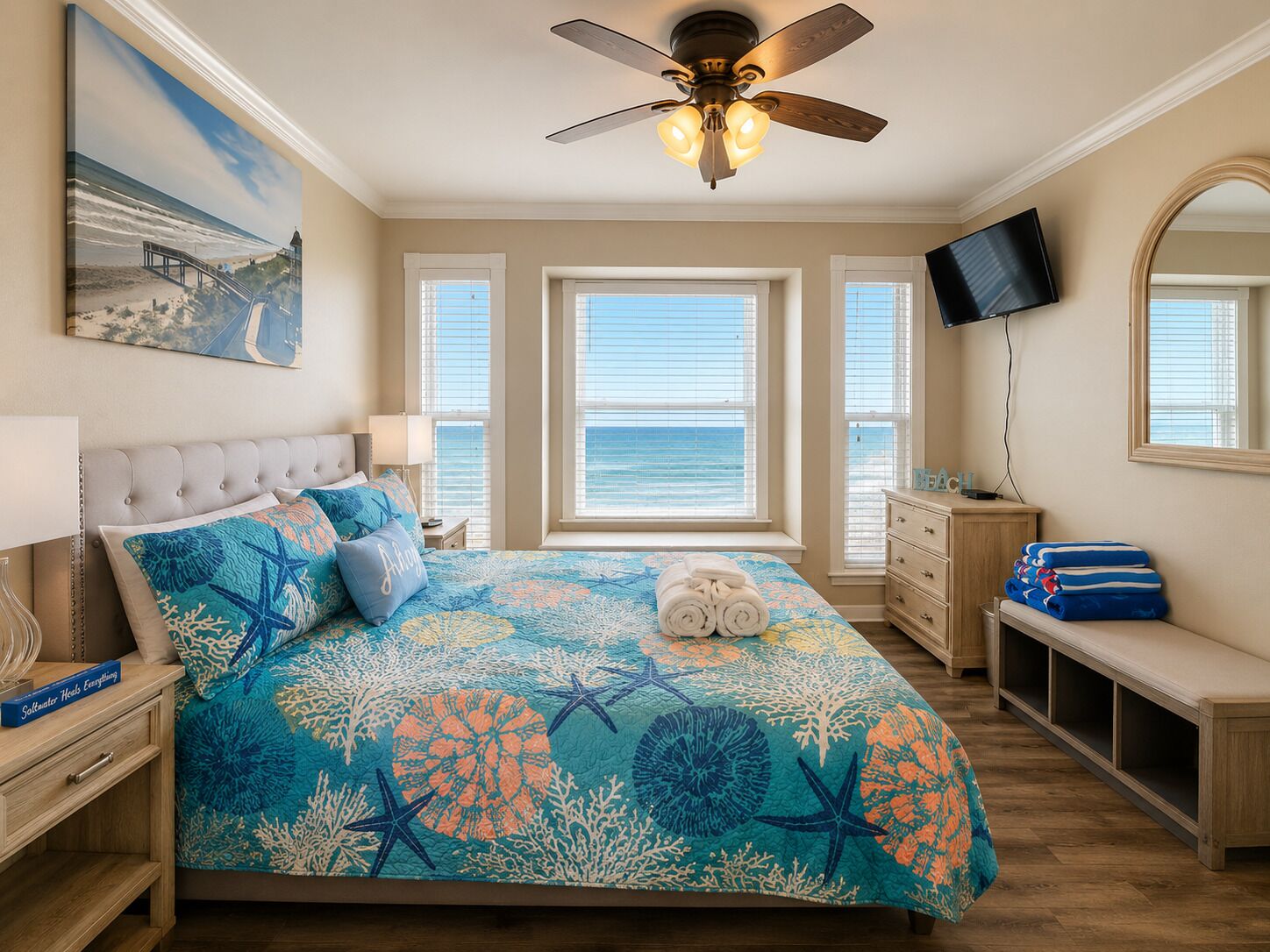 Beach view from the primary bedroom
