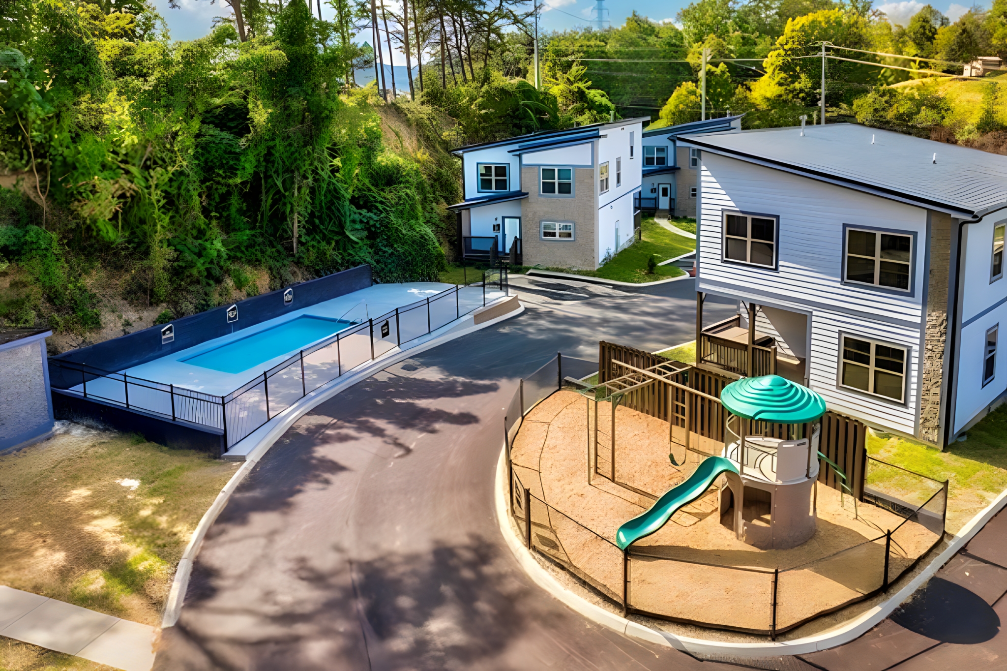 Ample parking ensures a stress-free arrival, allowing your family to unwind by the pool or explore the playground