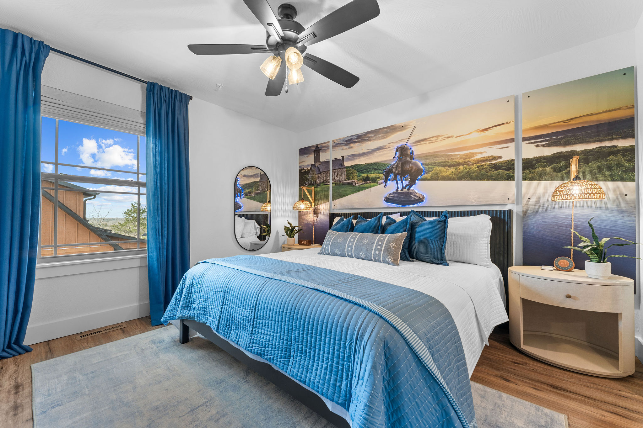 The Top of the Rock bedroom has a king bed, luxury mattress, smart TV and attached ensuite bathroom.