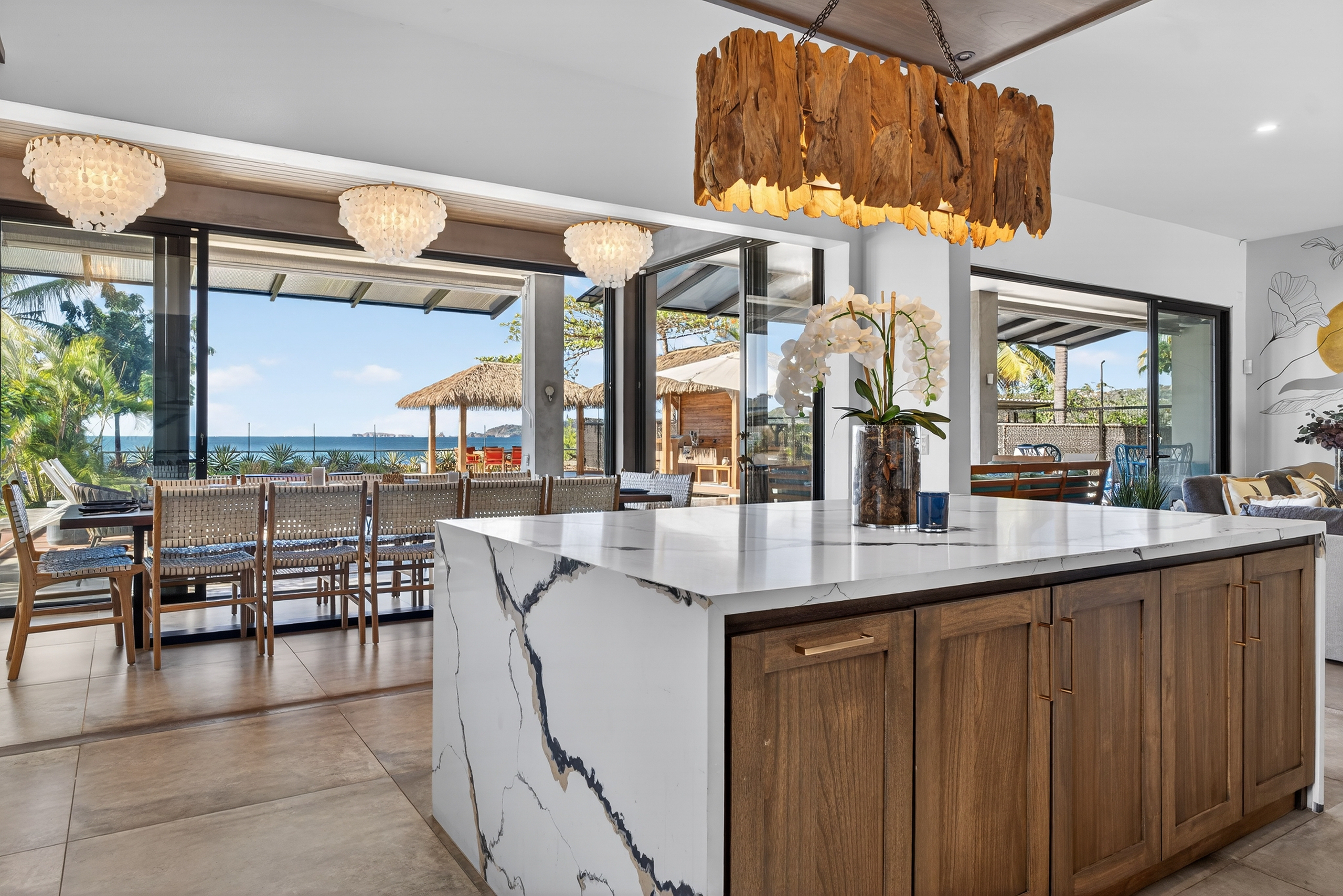 Kitchen is connected to the dining area. 