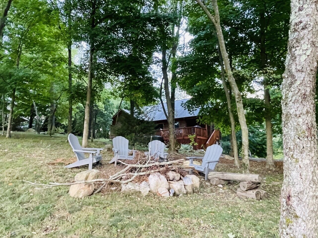 Fire pit is located in the back yard