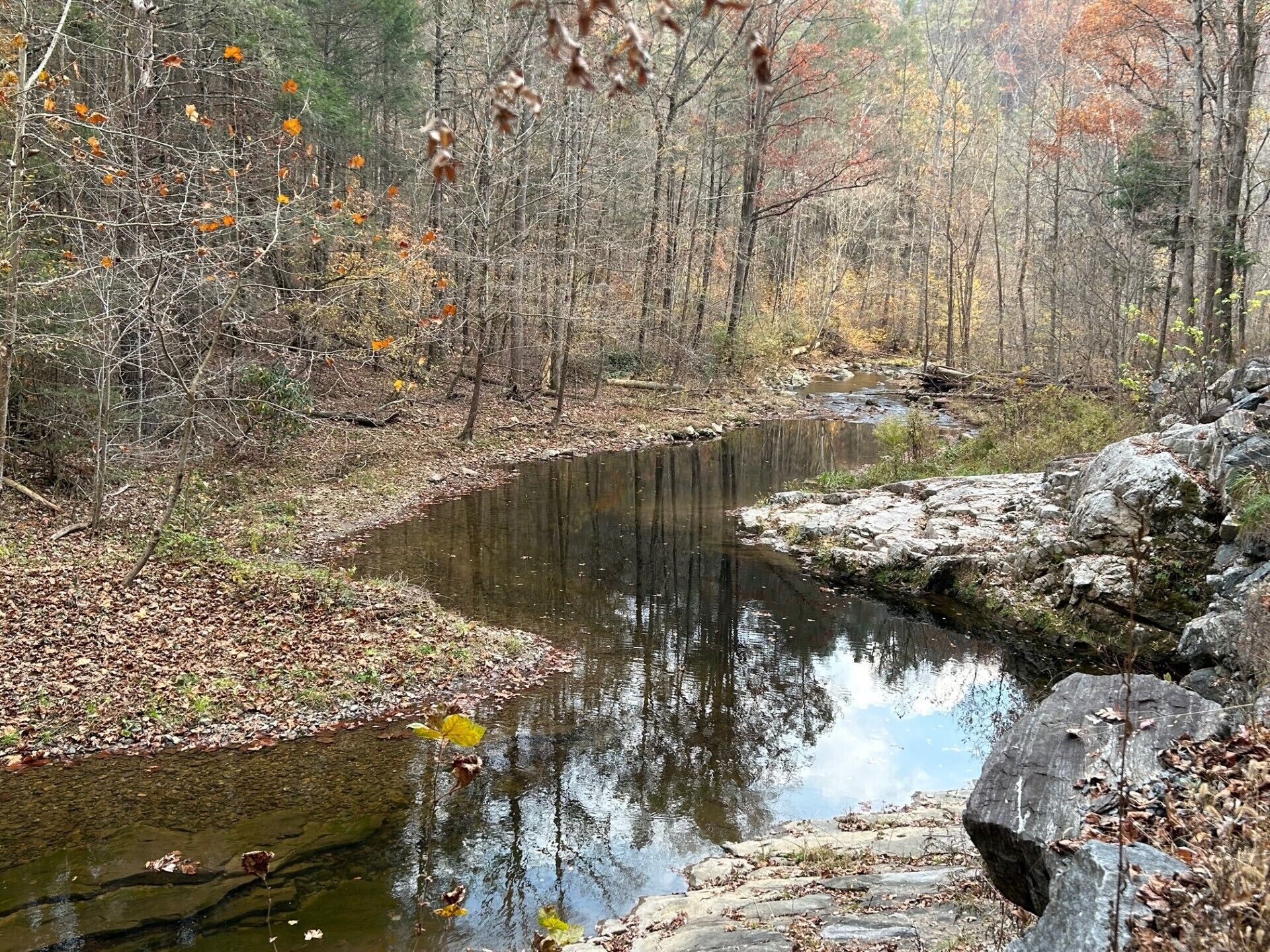 Reflections in the clear waters of Paint Creek in Autumn