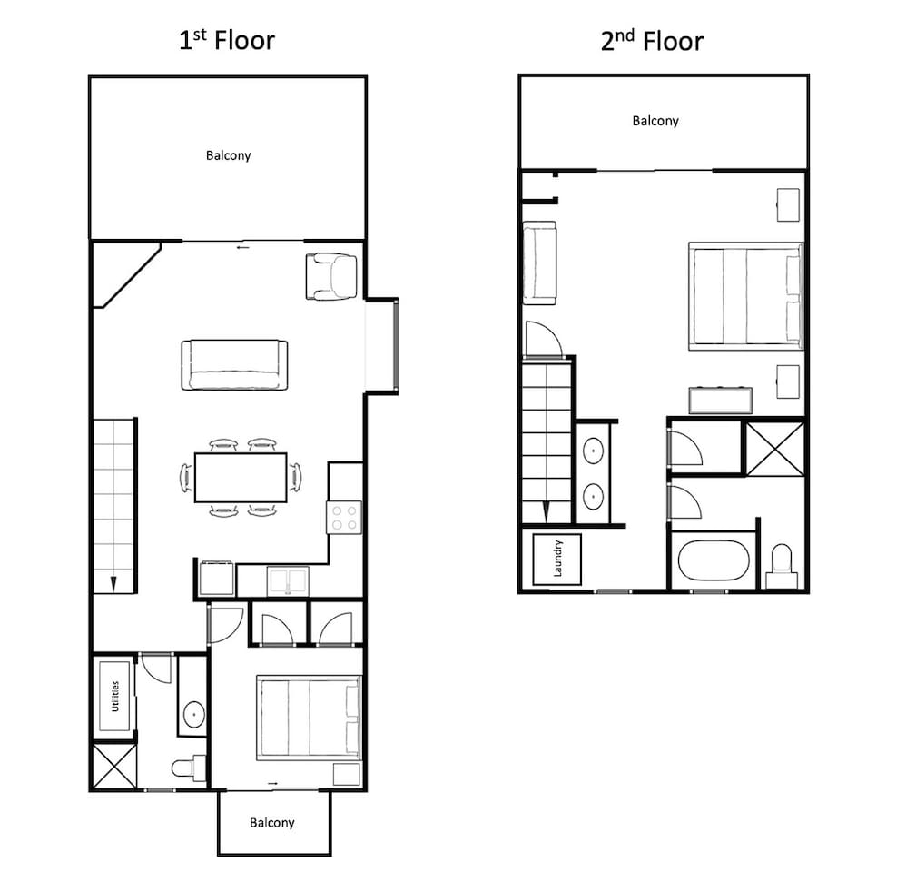 Use the floor plan to picture exactly how the space flows &mdash; two bedrooms, two baths, open living, all on easy levels.	