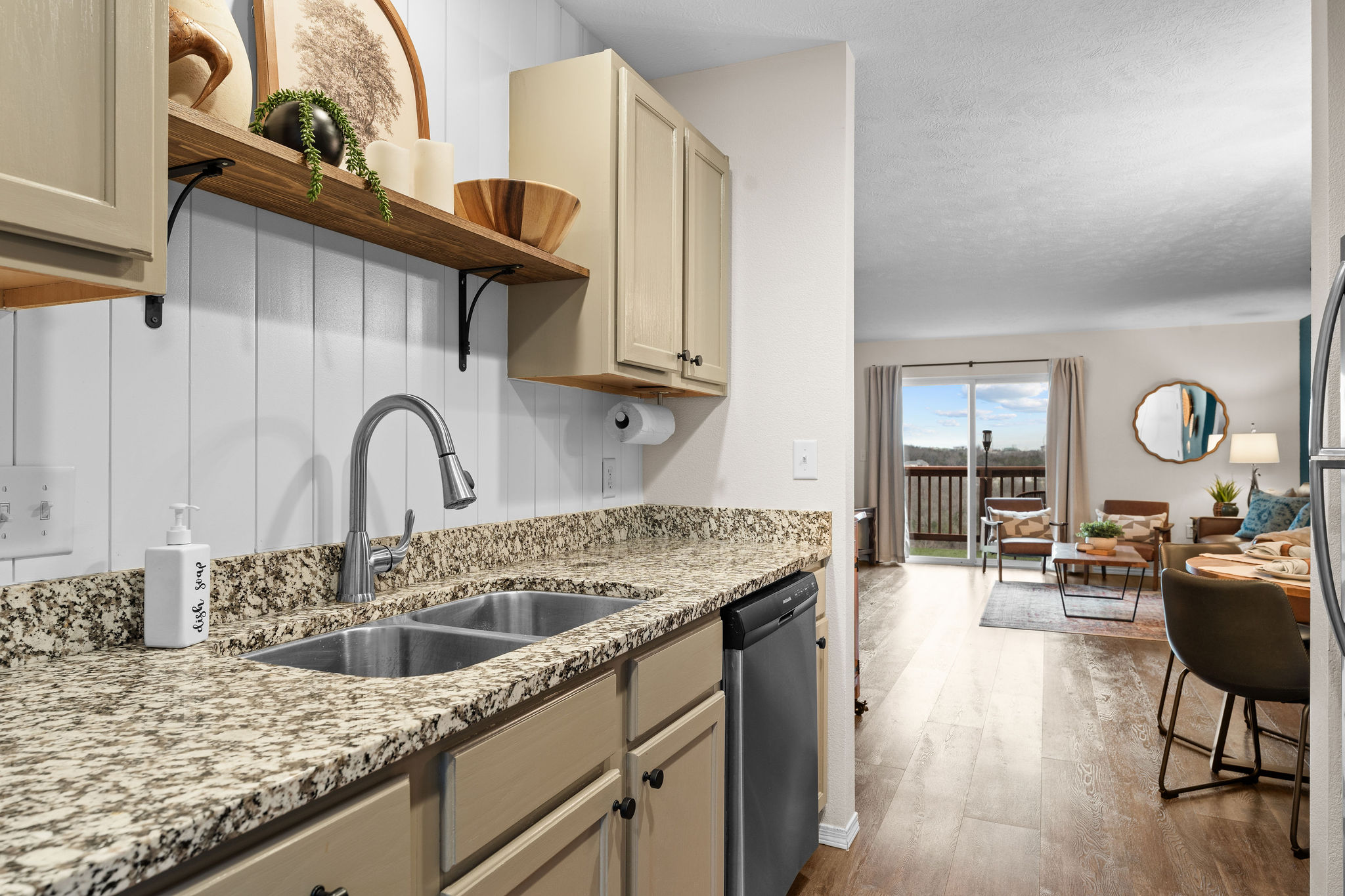 Kitchen looking into living area