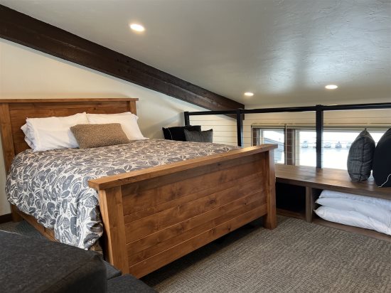 Loft area: Full-size bed.