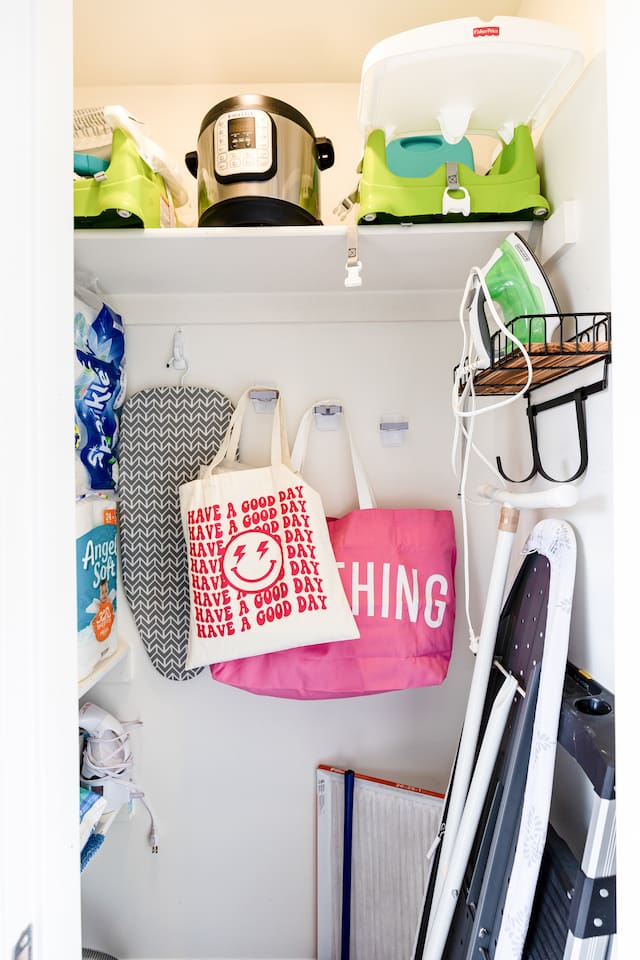 Fully stocked for convenience – this handy utility closet includes an Instant Pot, booster seats, iron, paper goods, ironing boards, and more essentials to make your stay effortless.