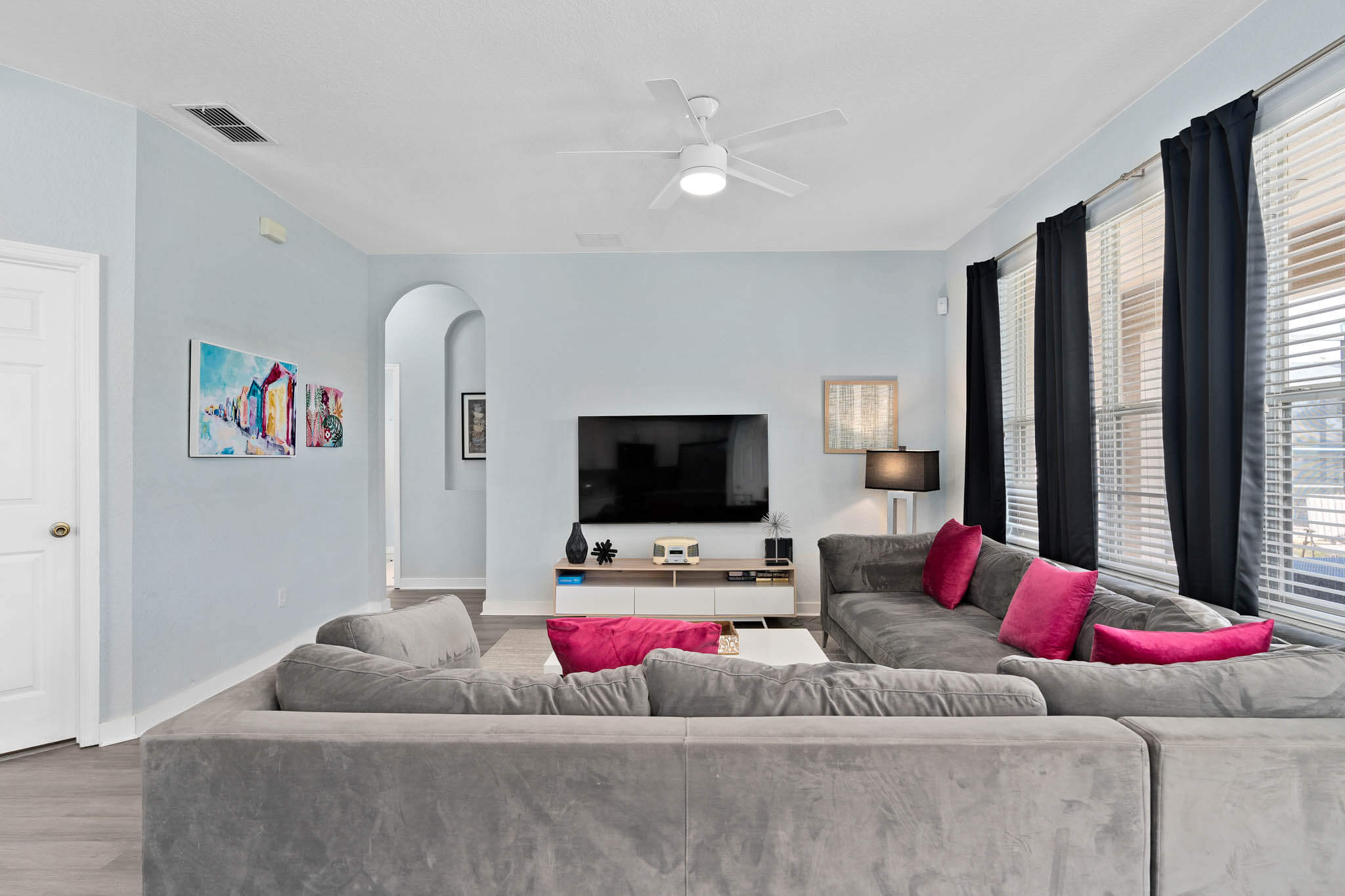 Comfy seating in front of the 65" TV