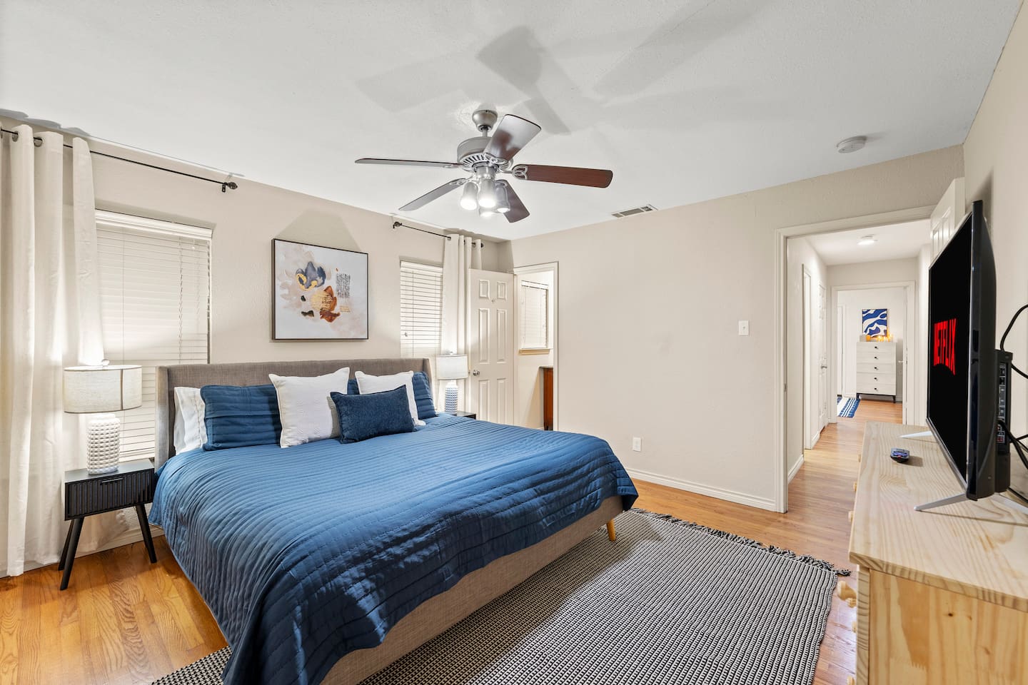 A private en-suite full bathroom, smart TV, and plenty of clothing storage allow you to kick back and enjoy a peaceful night's rest.