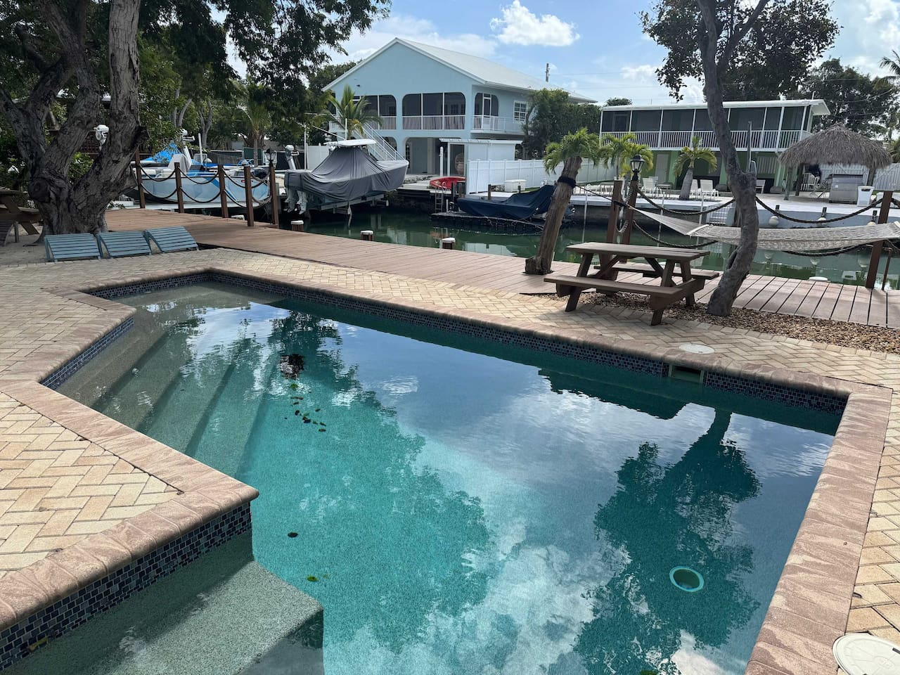 Sunny pool deck with partial afternoon shade