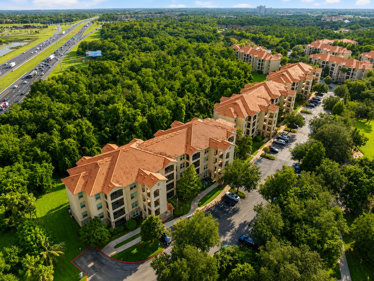 Breathtaking aerial view of the resort and its surroundings.