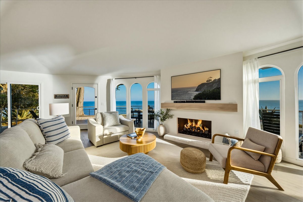 Open floor plan with ocean views