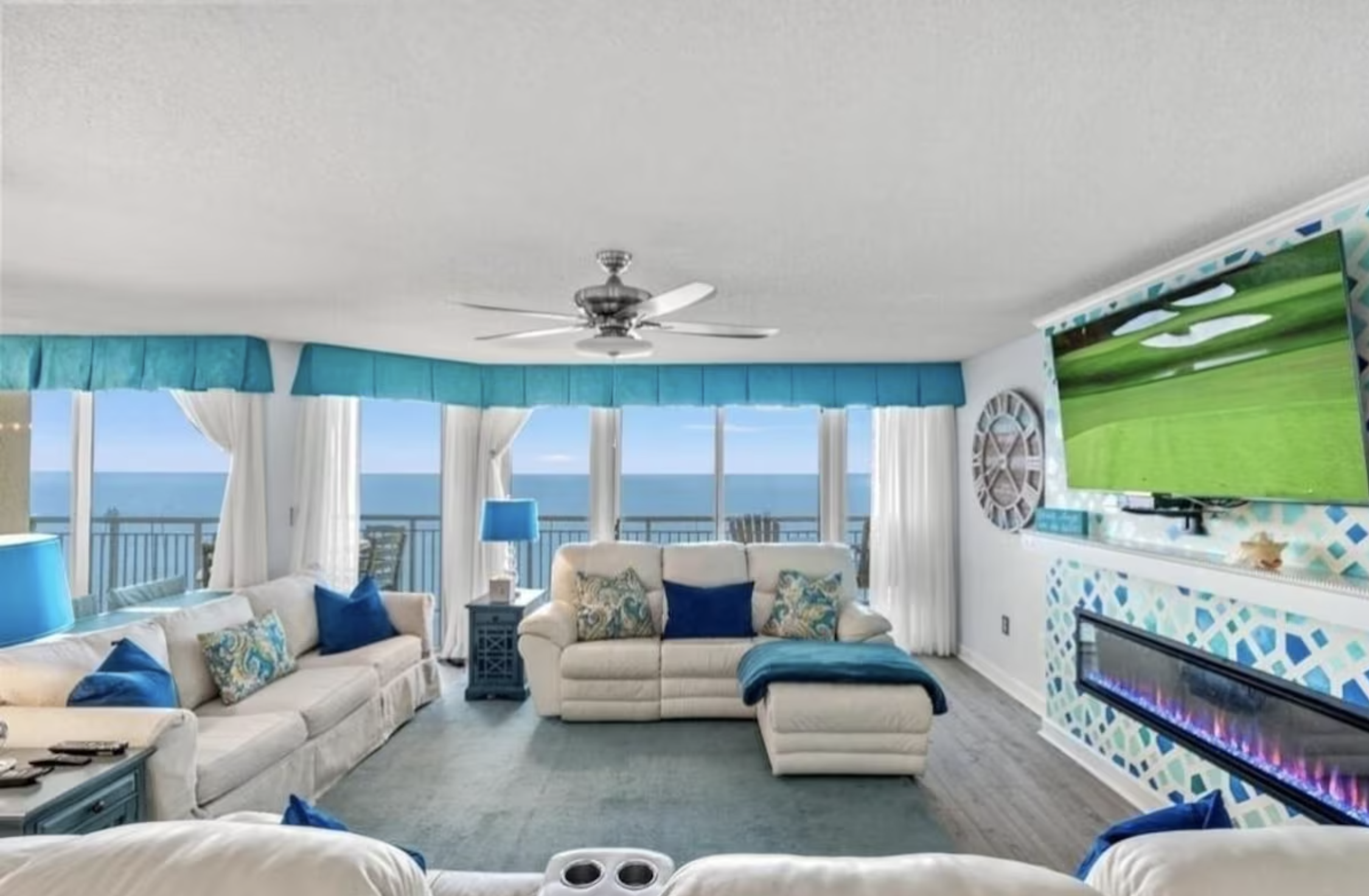 Standing in the game room looking out towards the ocean views