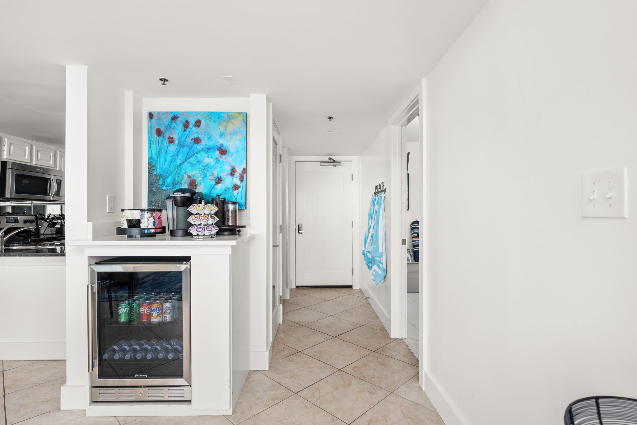 Arrive, settle in, and help yourself we keep the fridge stocked with complimentary water and soft drinks for you to enjoy at home or on the beach.