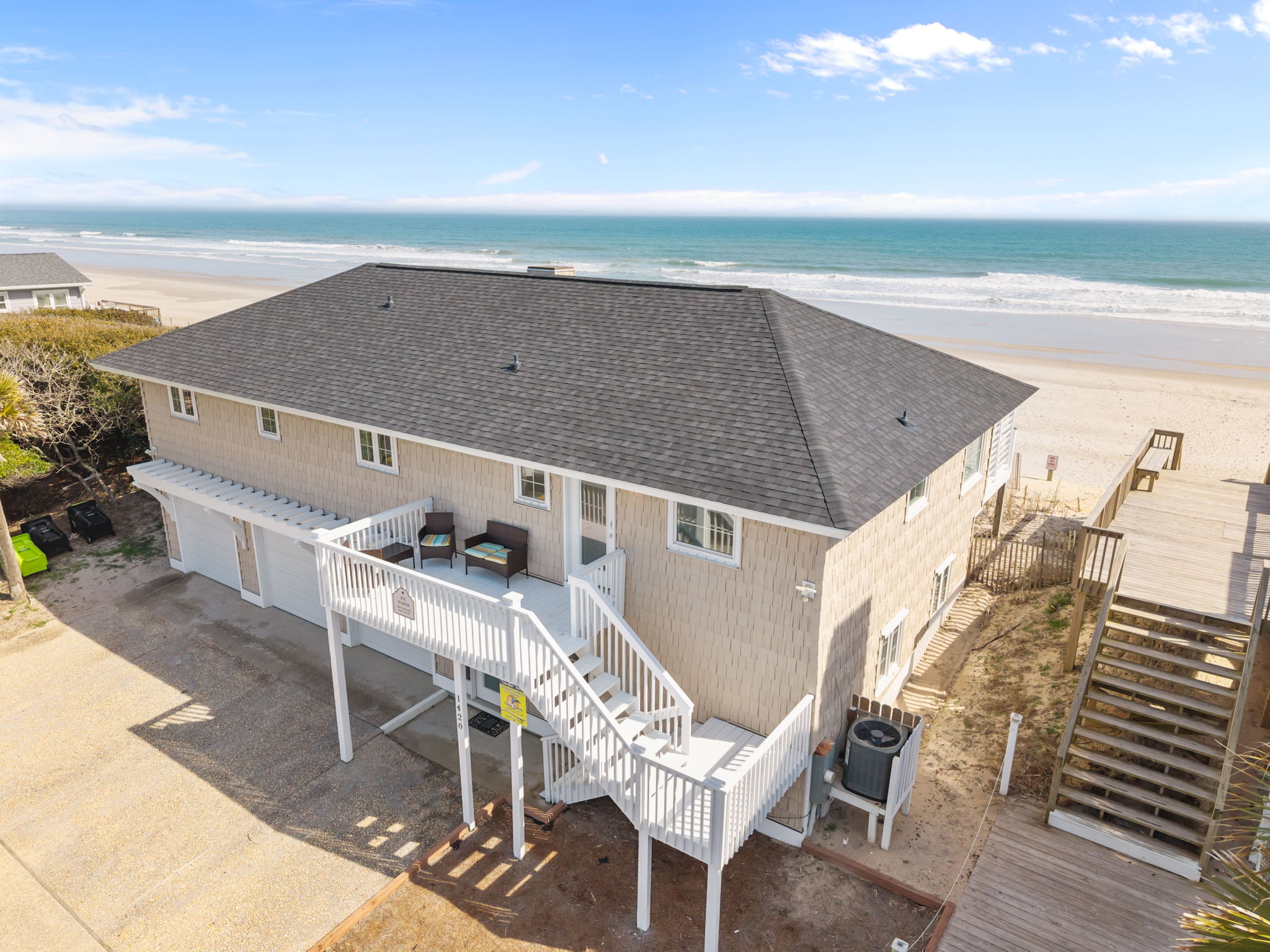 A patio on the front side