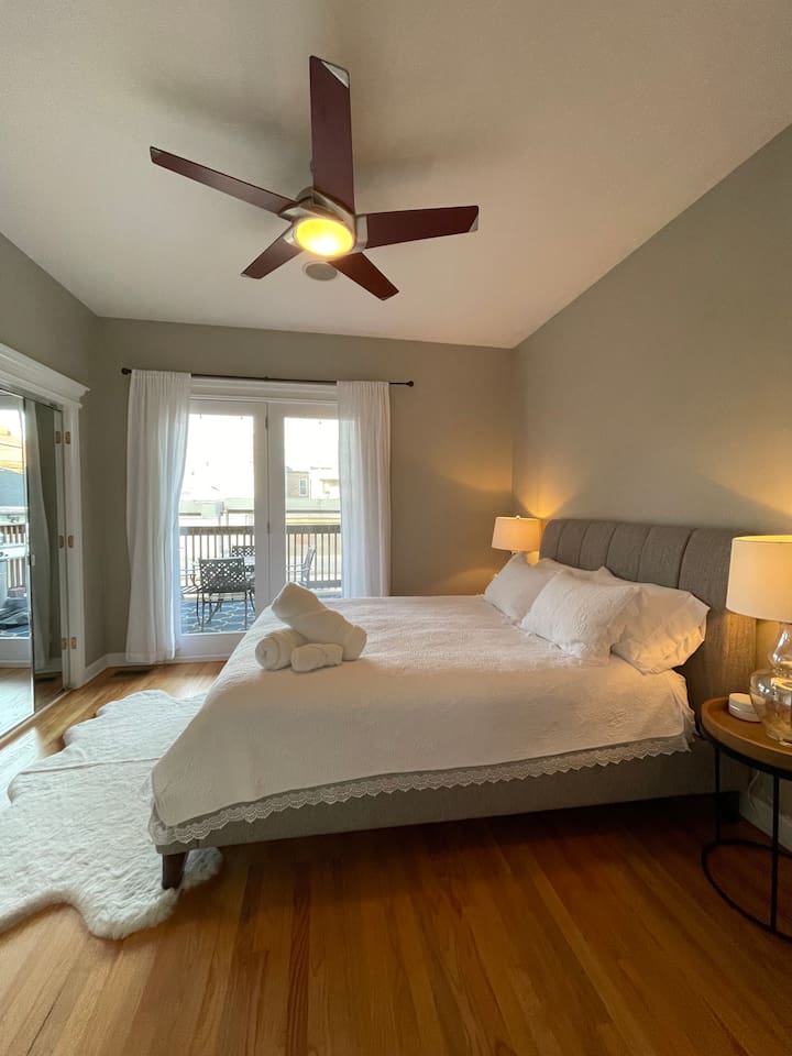 Bedroom with blackout curtains designed for quite sleep and privacy