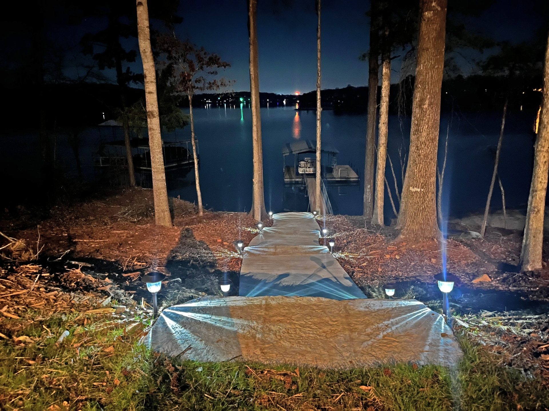 Lighted path to the water