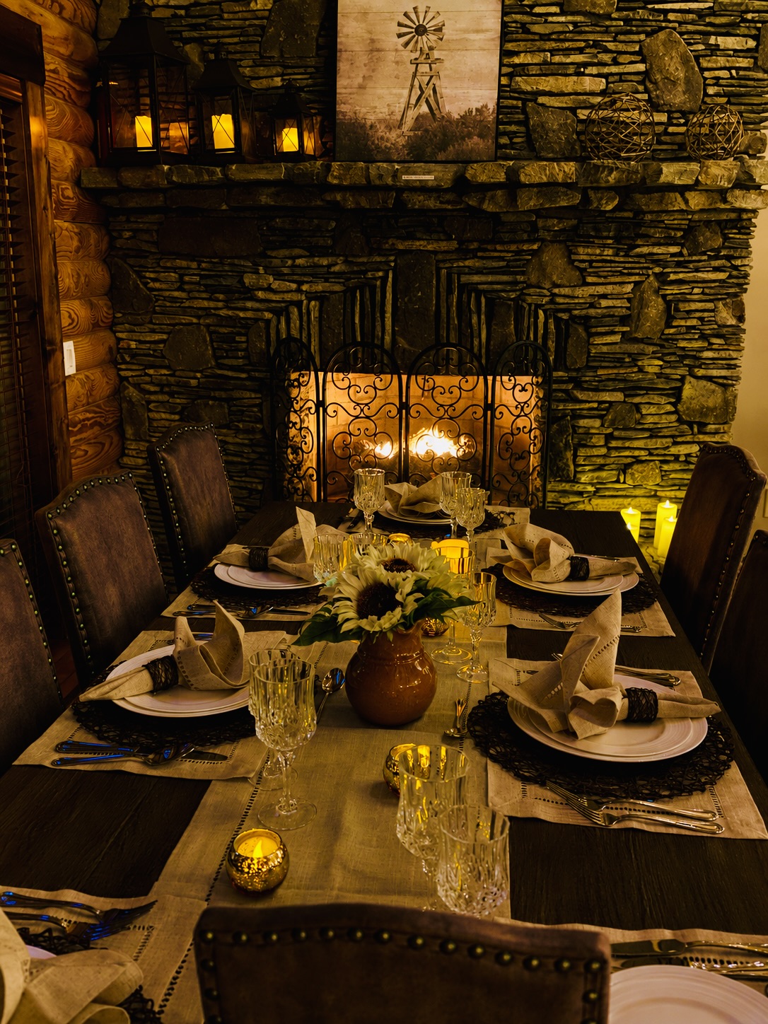 Dining Area with Fireplace View