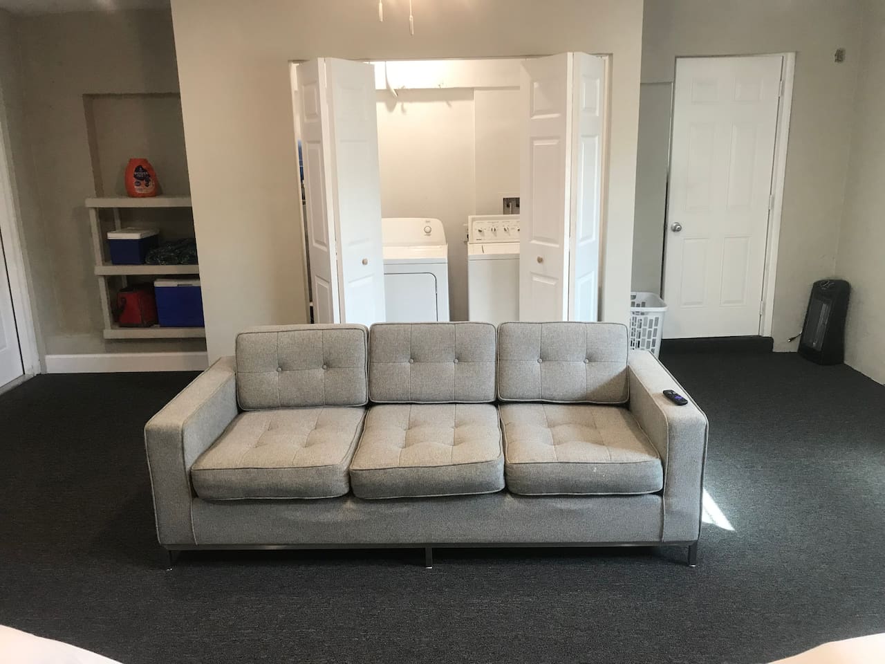 Washer and dryer, with laundry detergent provided, located in the Bonus Room.