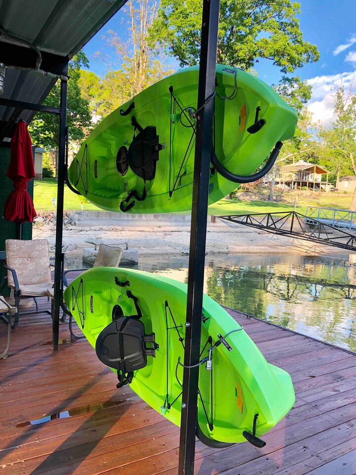 Two adult kayaks and a child kayak available for Guests