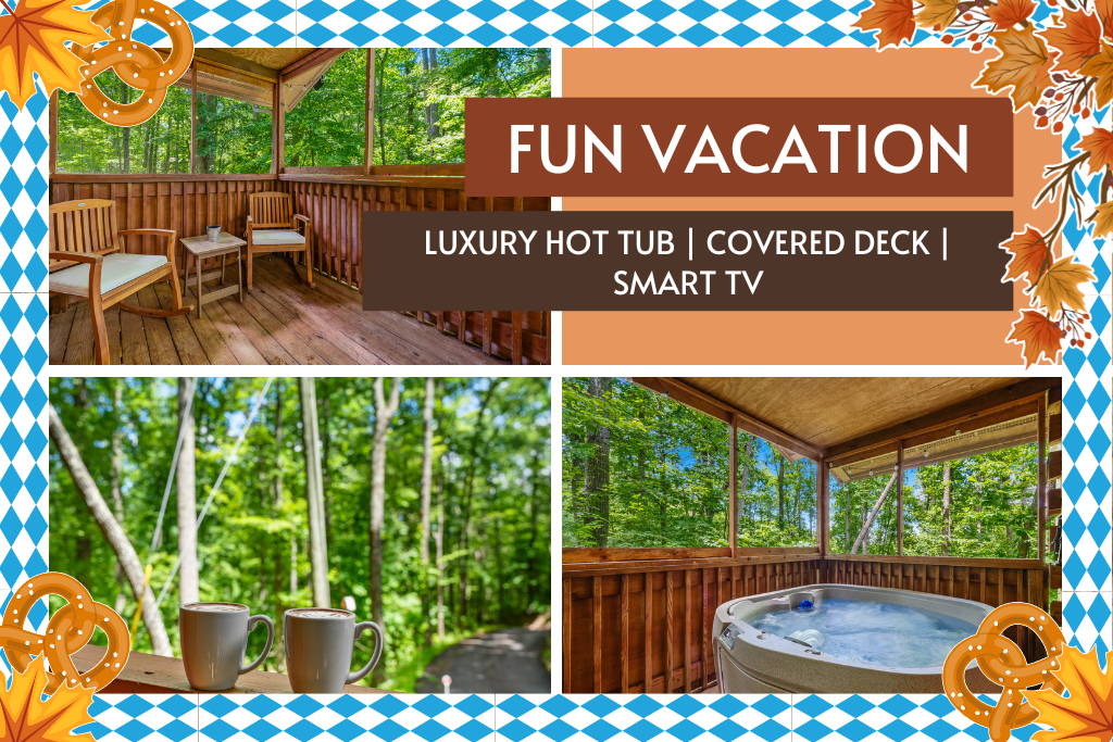 Unwind on the covered deck with a bubbling hot tub, fresh air, and forest vibes.