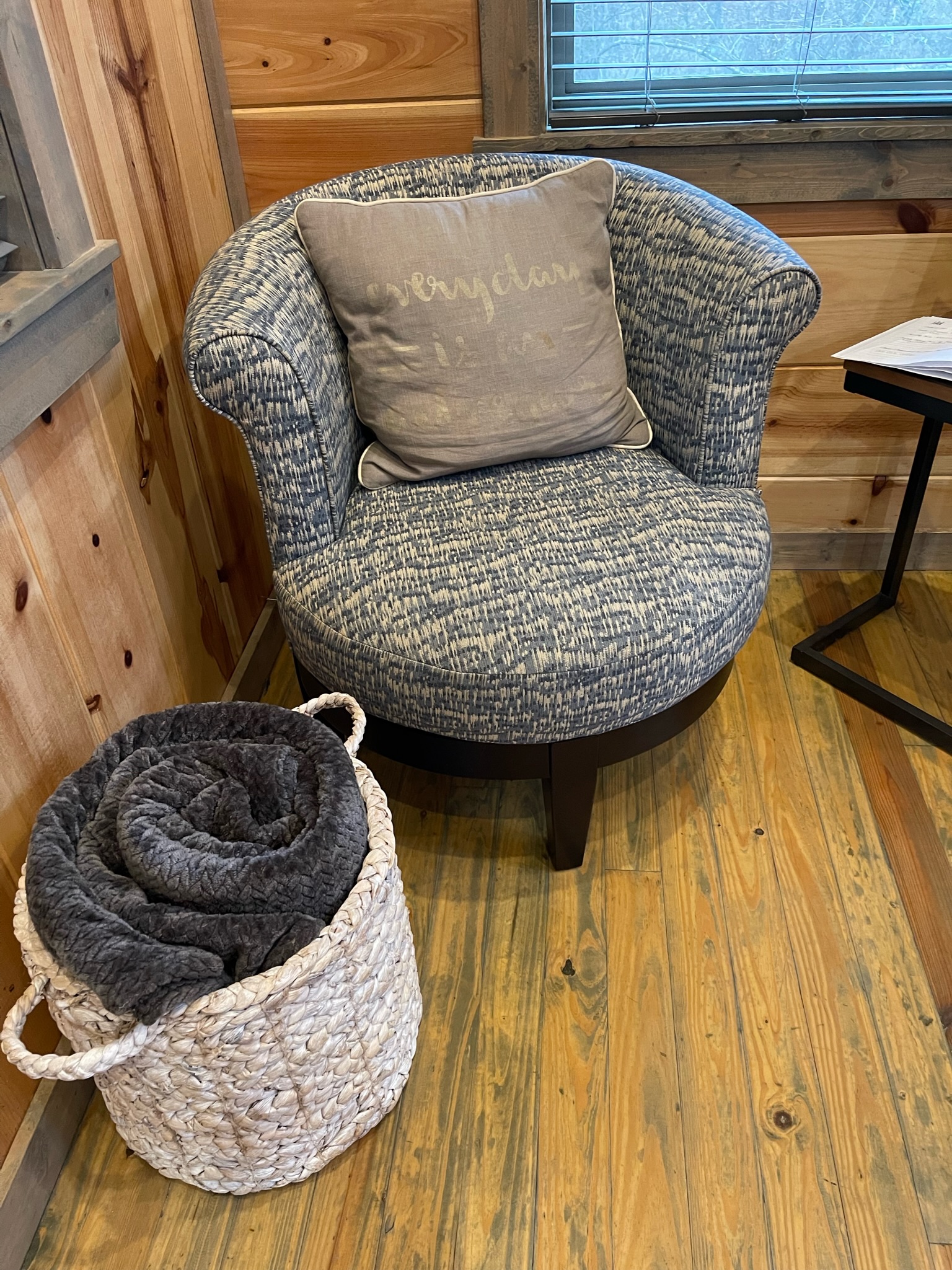 In the front corner of the living room - take a few minutes to sign our guest book and let us know what you loved about our cabin.